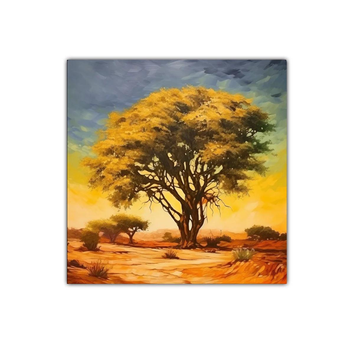 Árbol solitario en paisaje desértico al atardecer