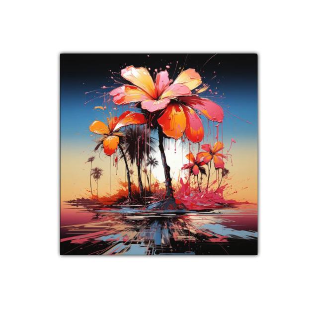 Flores vibrantes con fondo degradado al atardecer