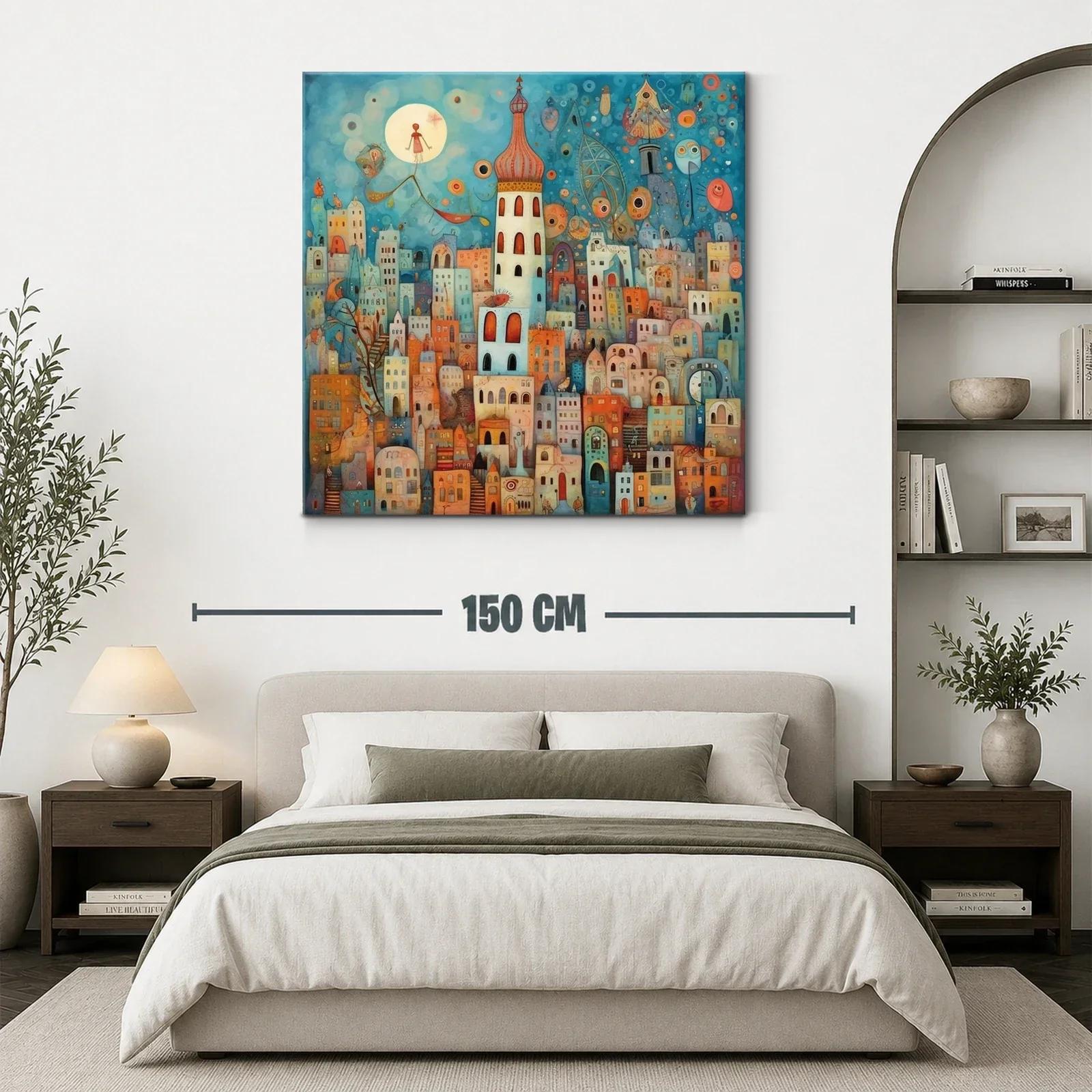 Ciudad encantada con torre y cielo onírico azul — miniatura 3