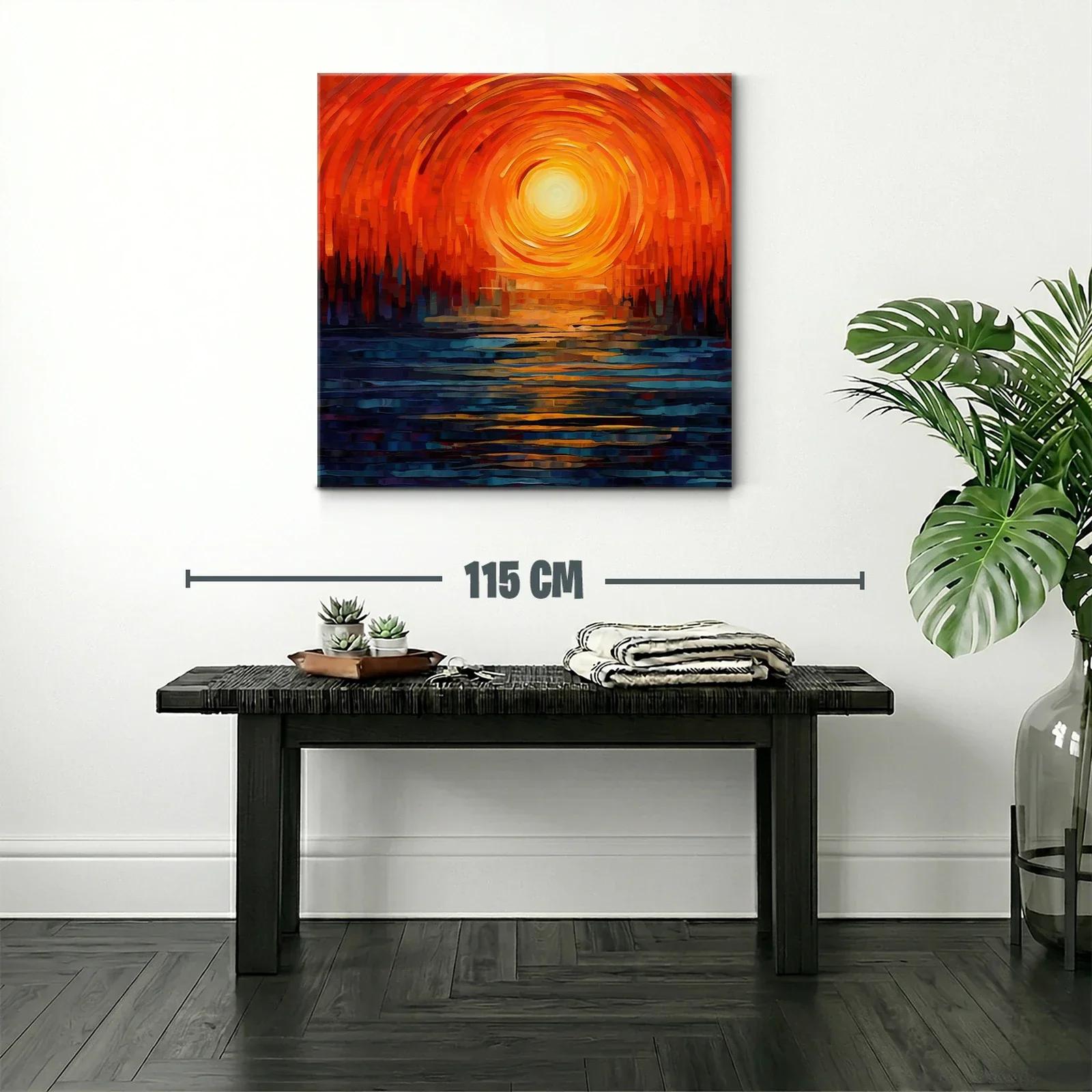 Cuadro abstracto con atardecer en tonos cálidos y contrastantes — miniatura 2