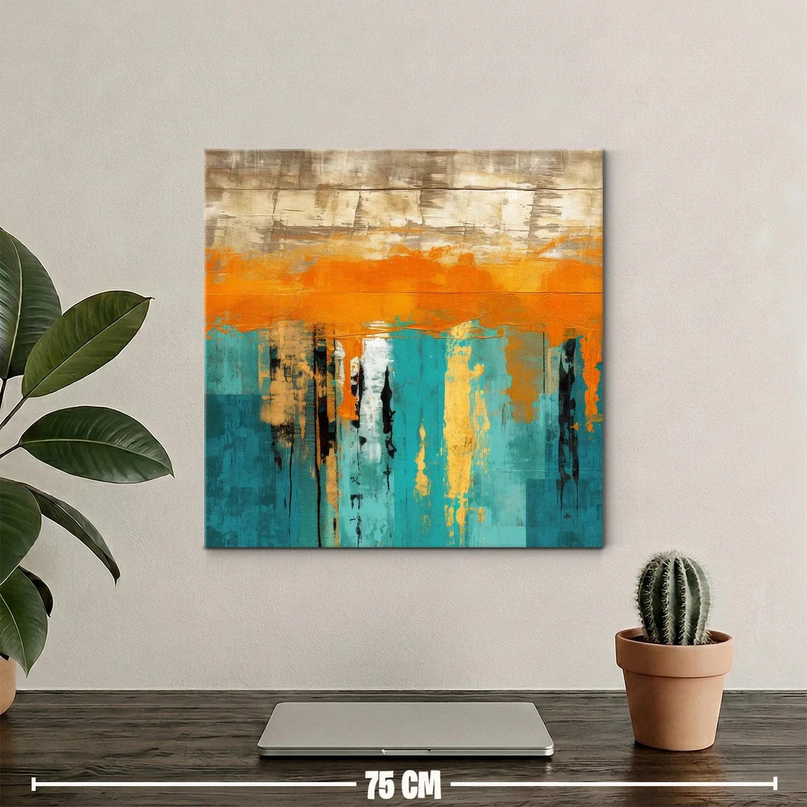 Cuadro abstracto con vibrantes tonos turquesa y naranja — miniatura 2