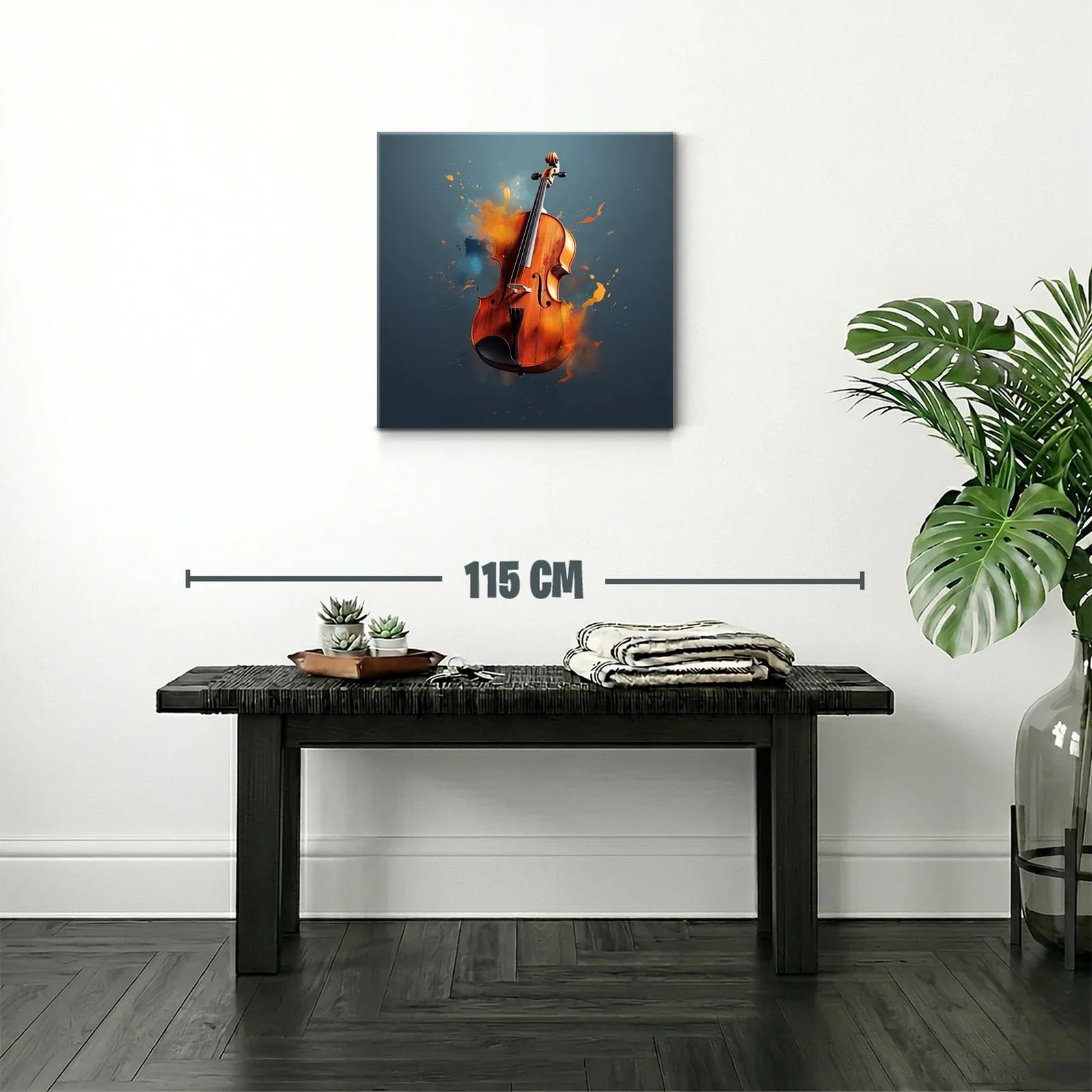 Violín con efectos de pintura vibrante sobre fondo azul — miniatura 2