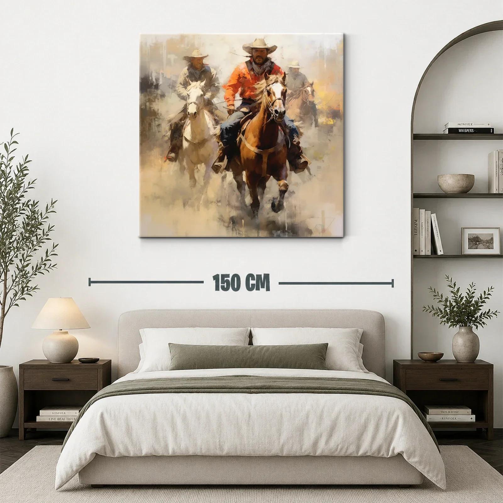 Cuadro con vaqueros montando a caballo en movimiento — miniatura 3