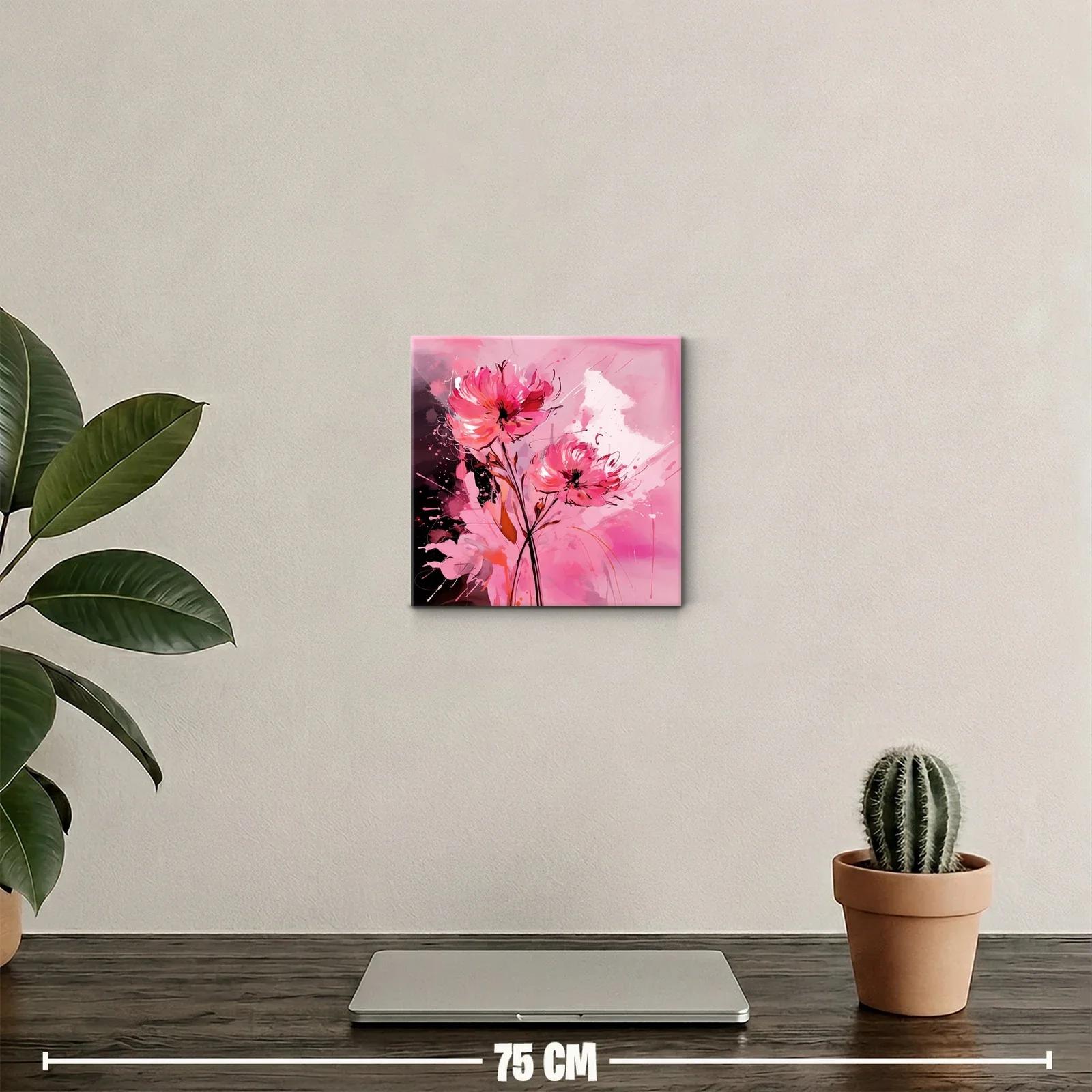 Cuadro decorativo con flores vibrantes en tonos rosas y rojo — miniatura 2