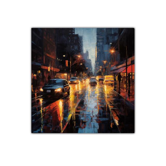 Travesía Nocturna en Ciudad Lluviosa con Luces Vibrantes