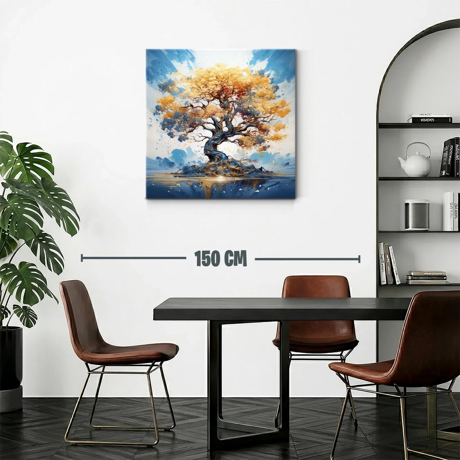 Árbol dorado con ramas en espiral sobre fondo azul — miniatura 2