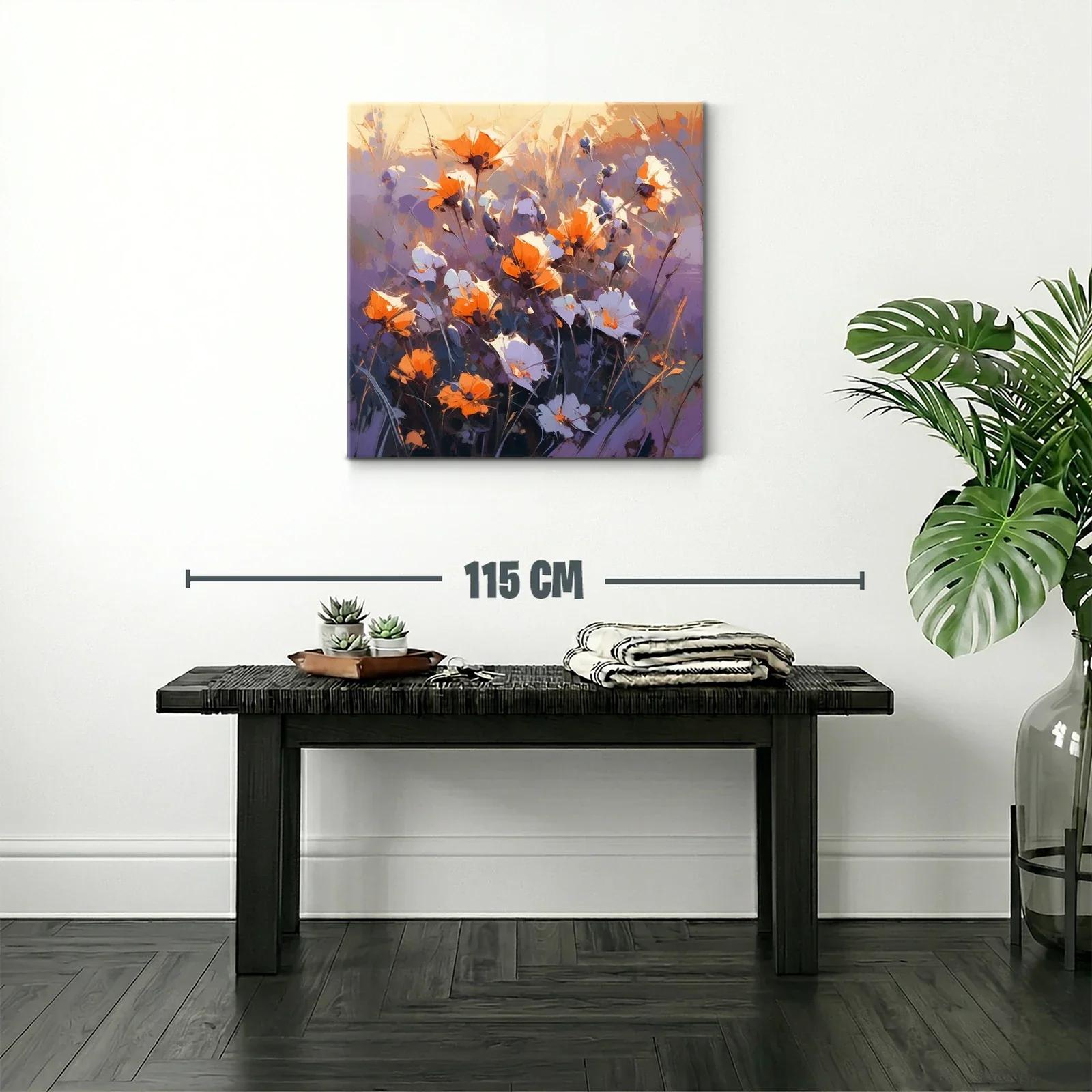 Cuadro floral con vibrante contraste de naranja y violeta — miniatura 2
