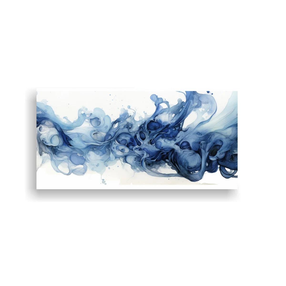 Cuadro olas abstractas de tinta azul con trazo panorámico — imagen principal