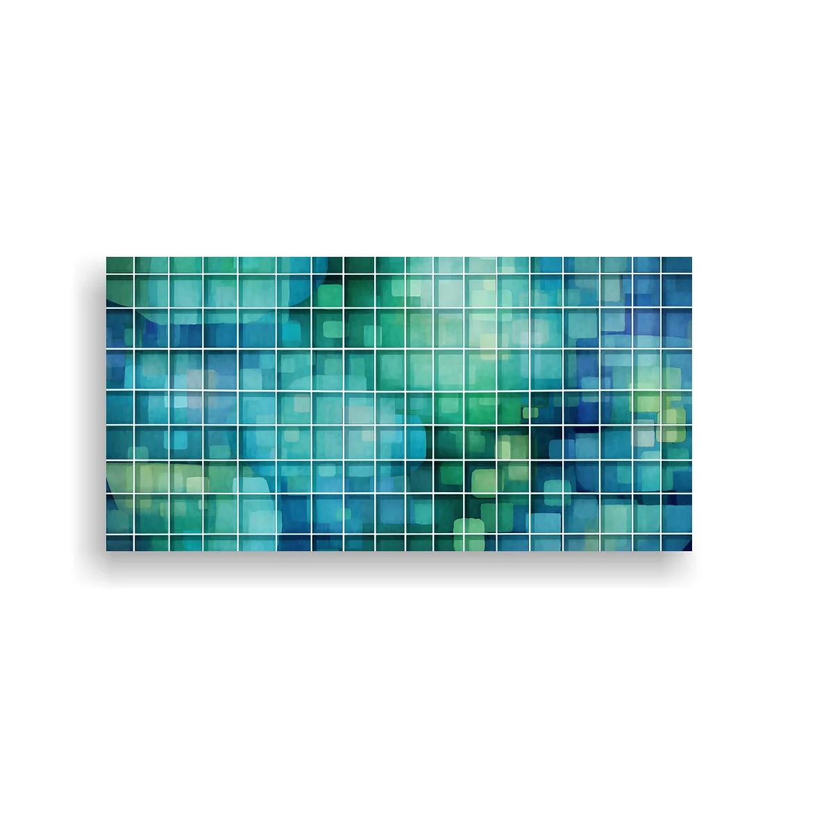 Cuadro cuadrícula geométrica abstracta en verde turquesa