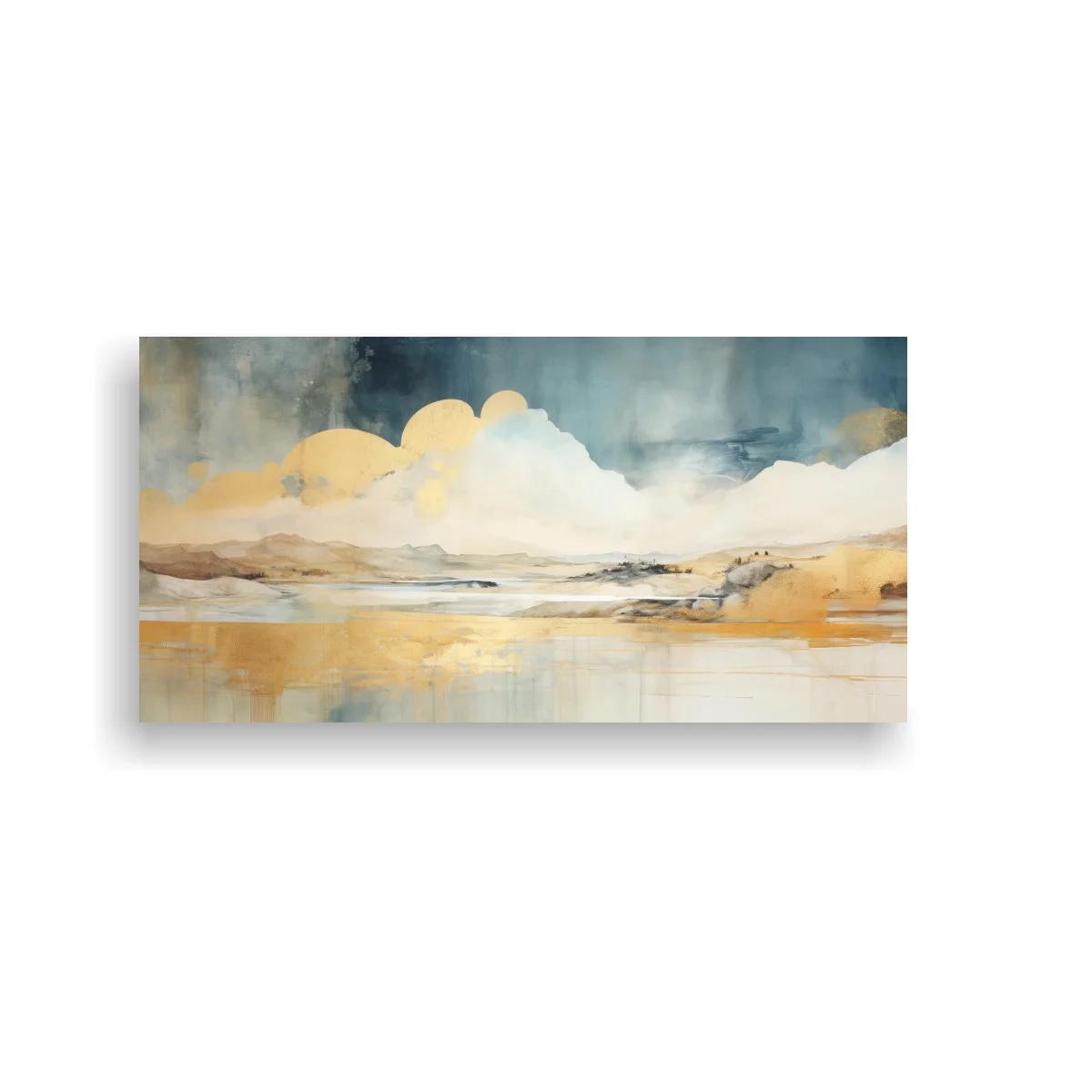 Cuadro paisaje abstracto con nubes horizonte y reflejo