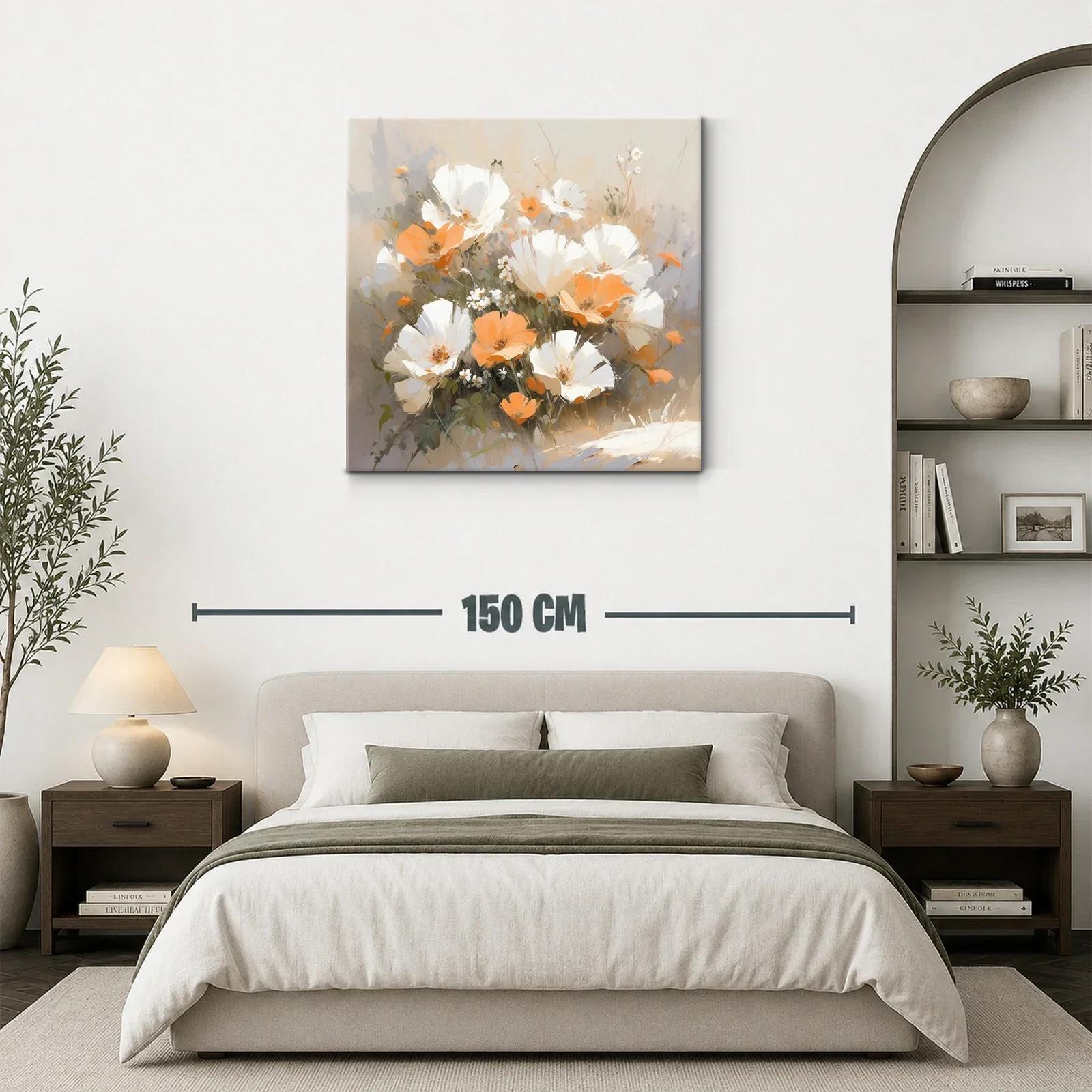 Cuadro con ramo de flores blancas y naranjas delicadas — miniatura 3