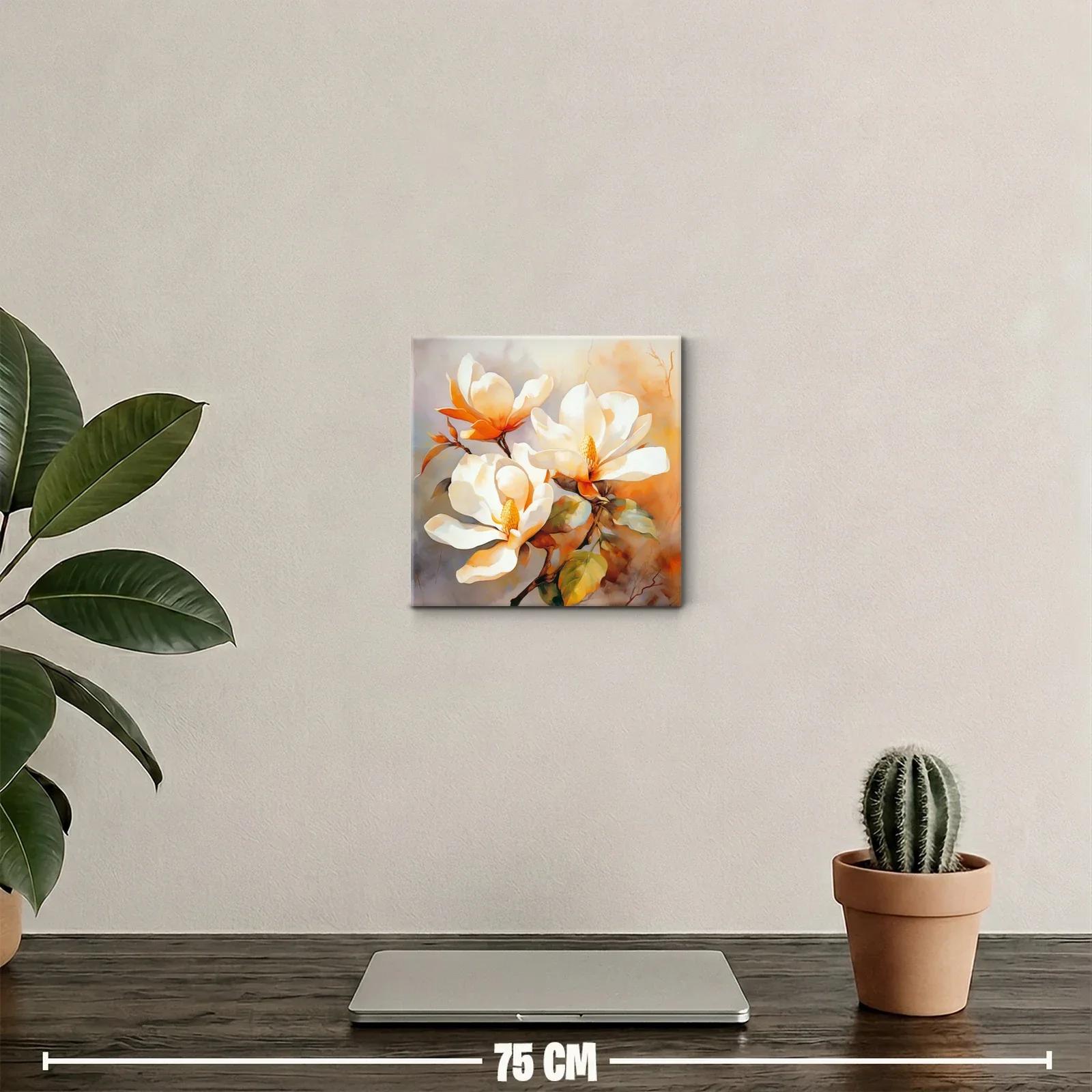Cuadro decorativo de flores blancas y tonos cálidos suaves — miniatura 2