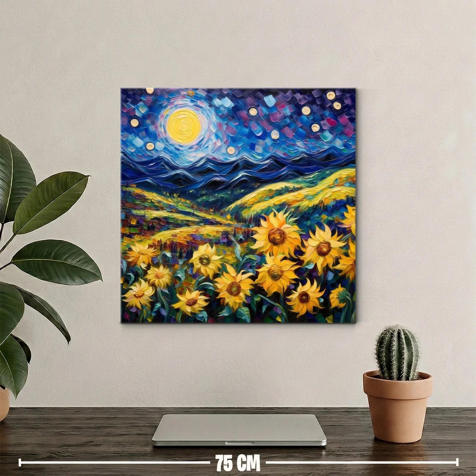 Campo de girasoles bajo noche estrellada vibrante — miniatura 2