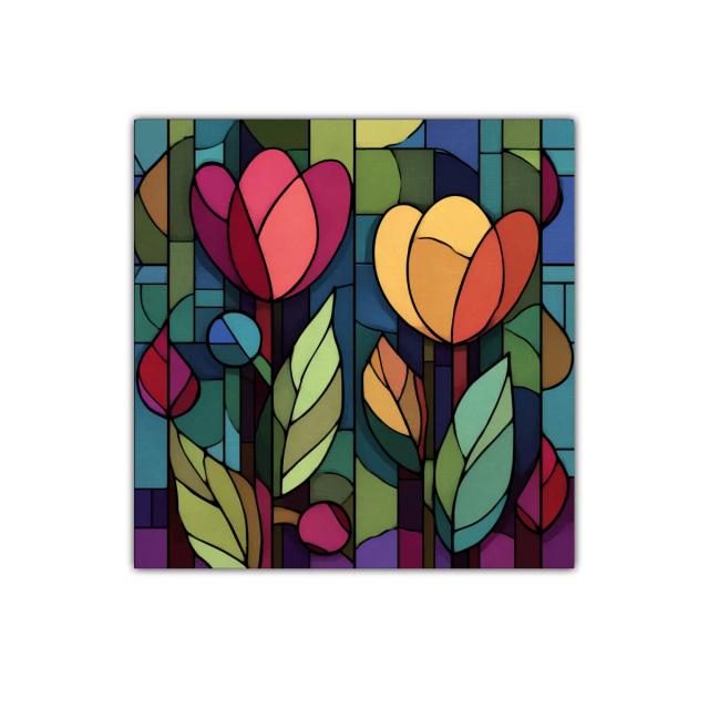 Cuadro decorativo con flores estilizadas y colores saturados