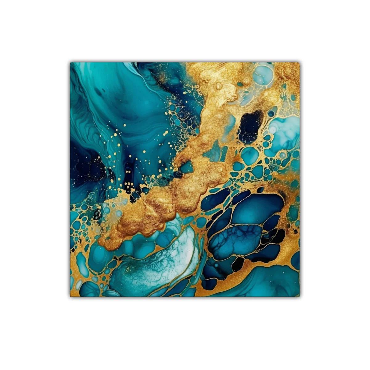 Arte abstracto en tonos azul y dorado vibrante