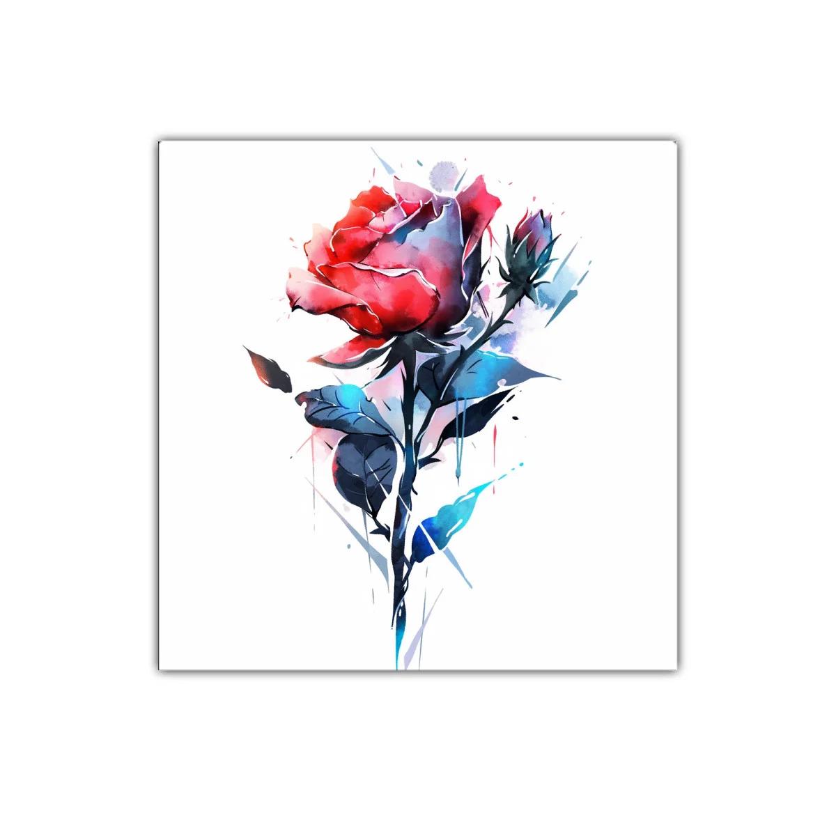 Cuadro decorativo de rosa en tonos rojos y azules vibrantes — imagen principal