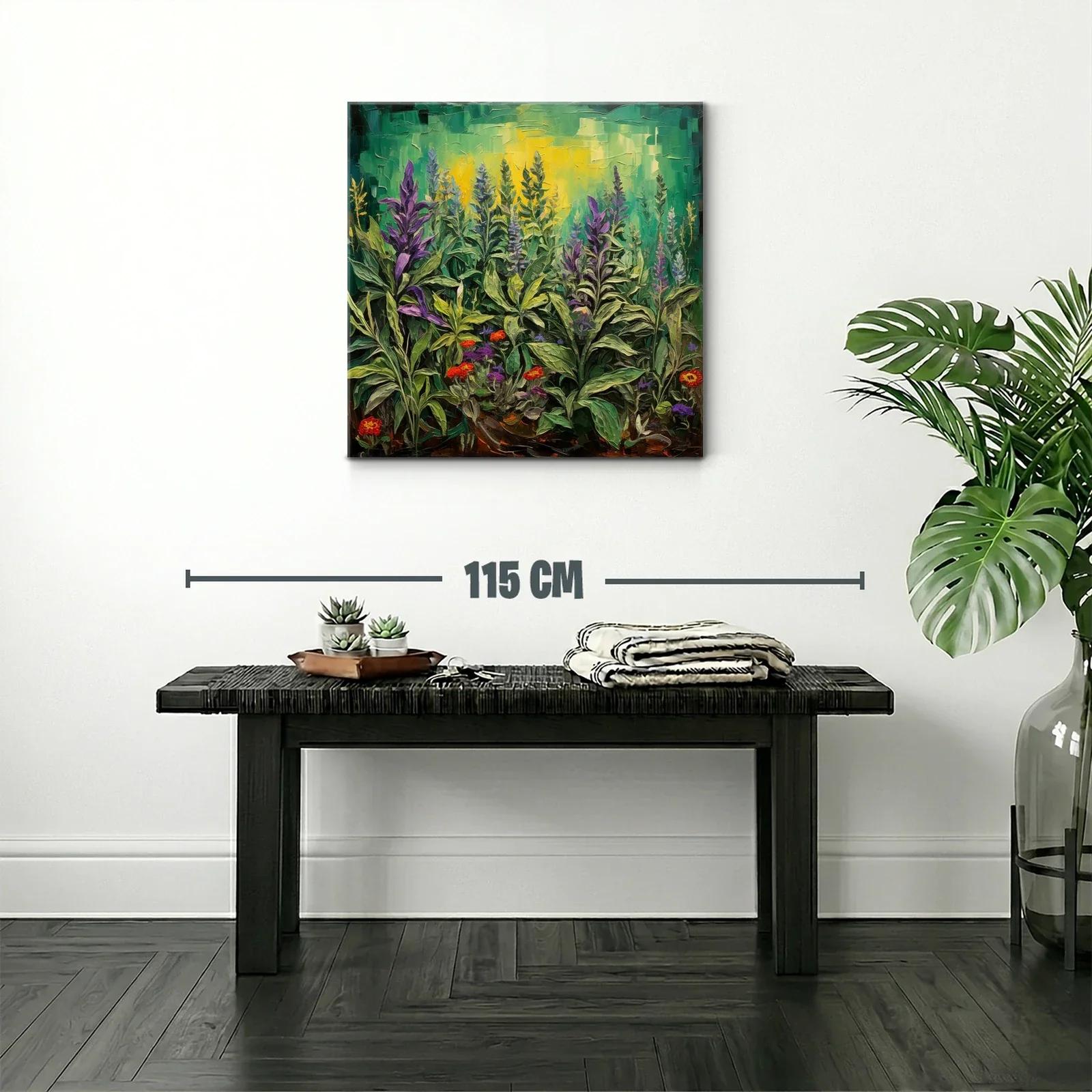 Cuadro de flores silvestres con tonos verdes y violetas — miniatura 2