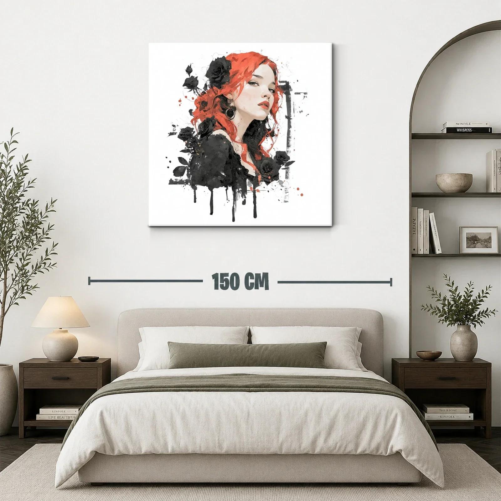 Retrato femenino con rosas negras y cabello rojo vibrante — miniatura 3
