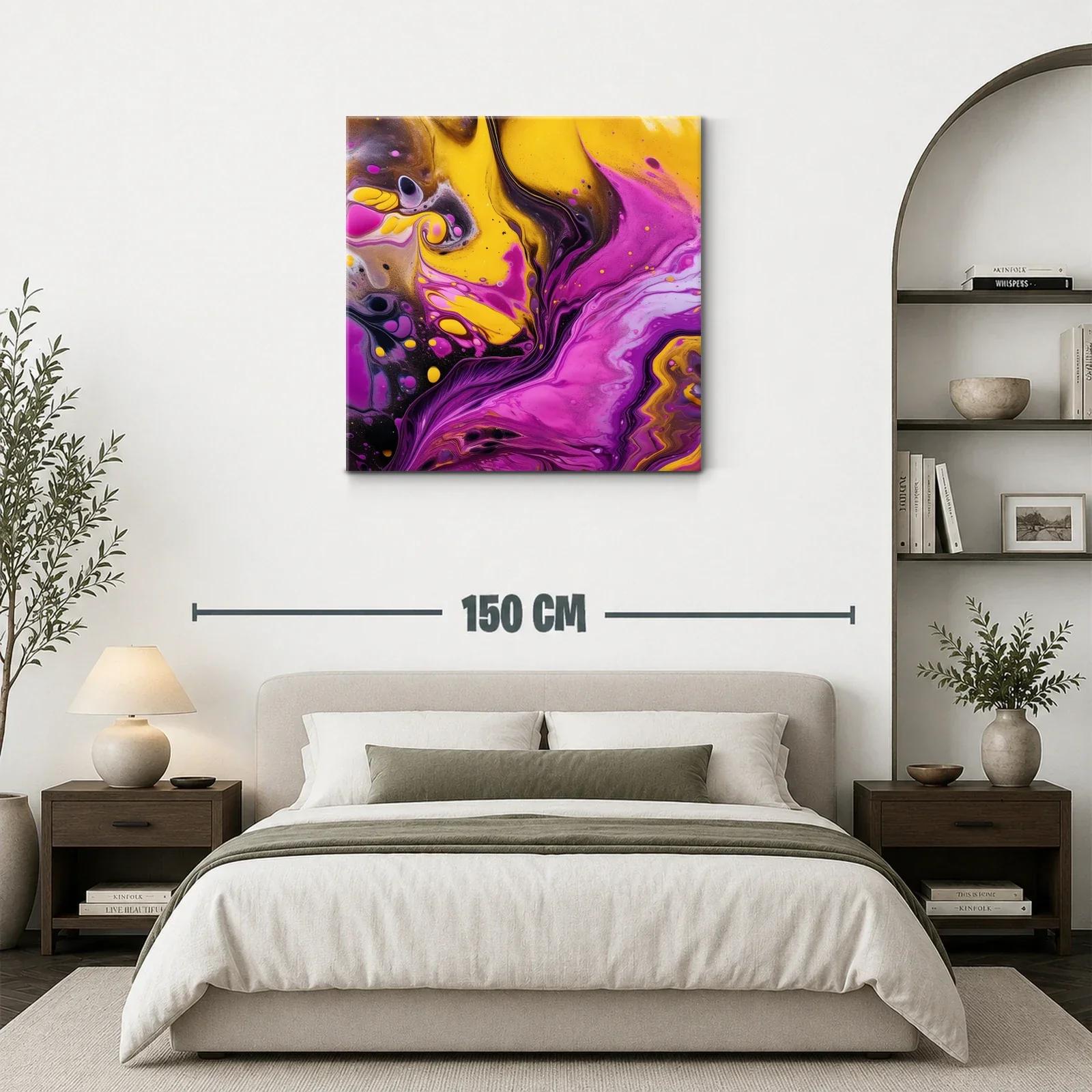 Cuadro abstracto vibrante con tonos fucsia y amarillo — miniatura 3