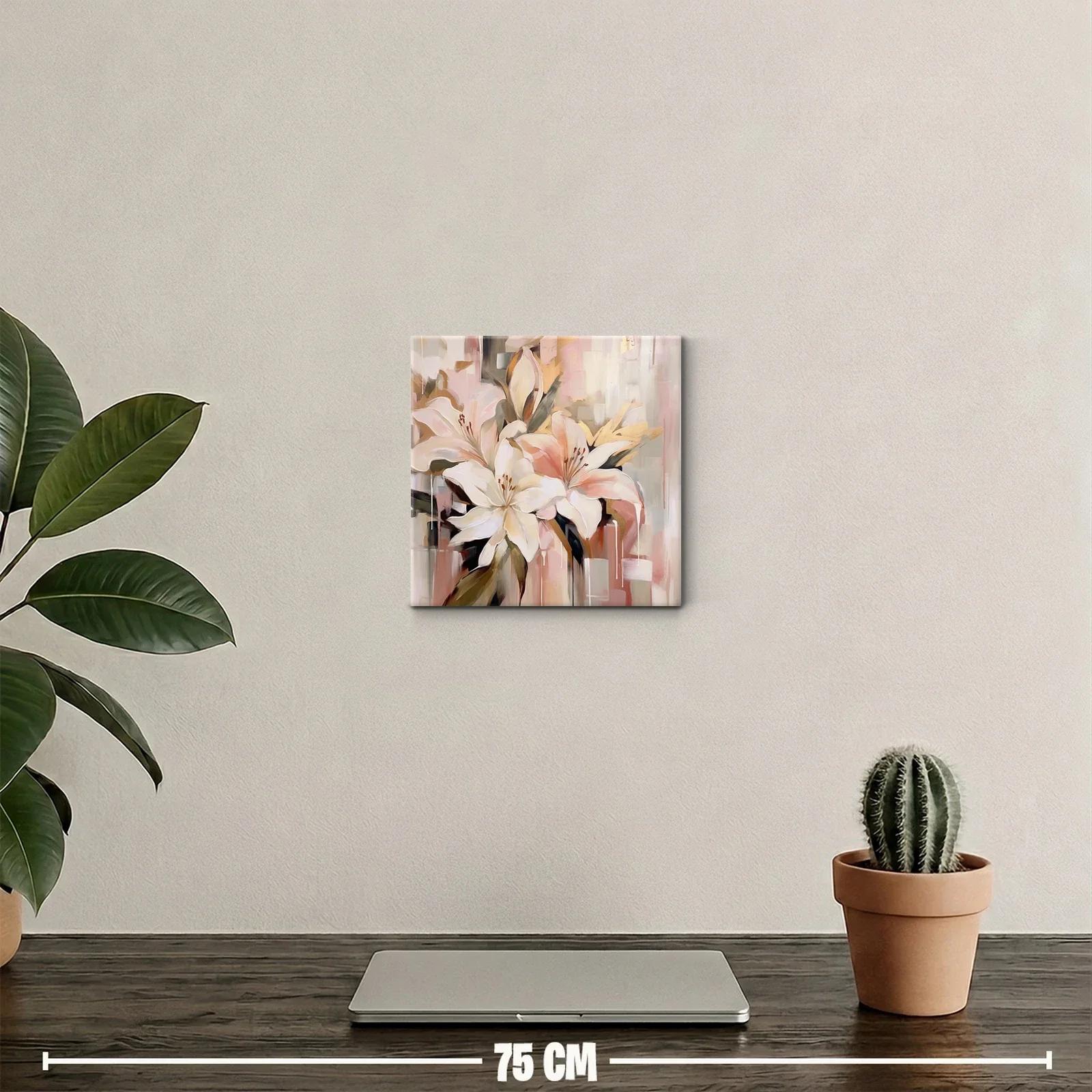 Cuadro decorativo con flores blancas y tonos cálidos — miniatura 2