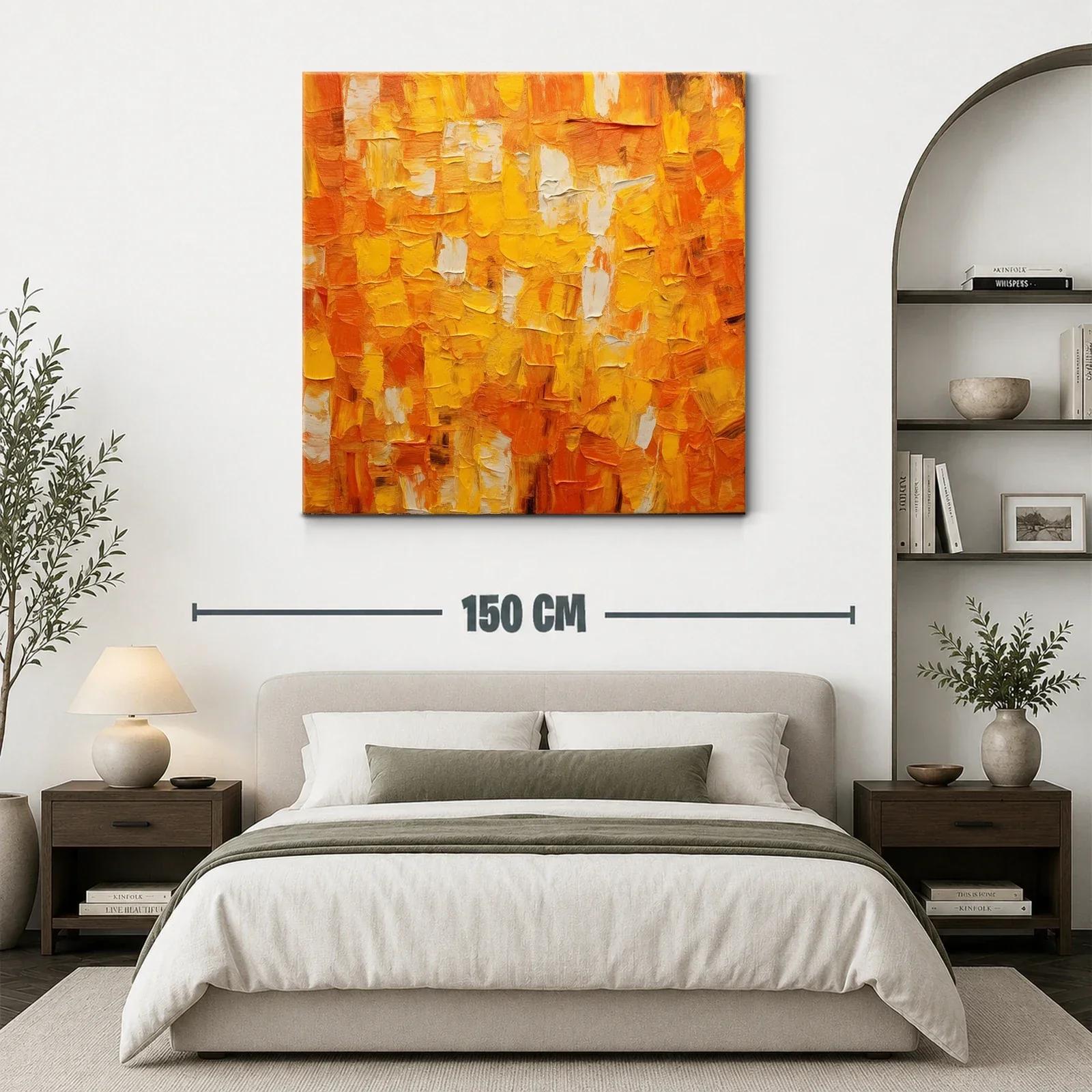 Cuadro abstracto en tonos cálidos naranjas y amarillos — miniatura 3
