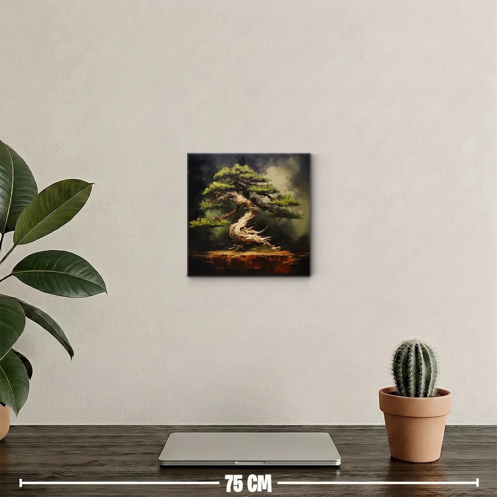 Elegante cuadro de árbol bonsái en tonos tierra y verdes — miniatura 2