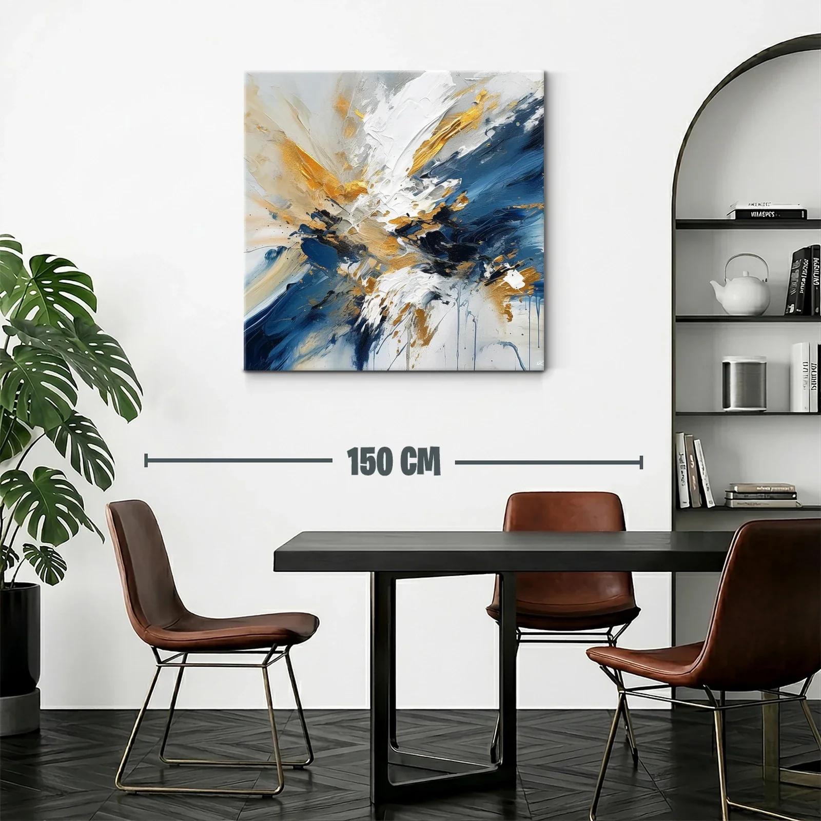 Cuadro artístico abstracto en tonos azul, dorado y blanco — miniatura 2