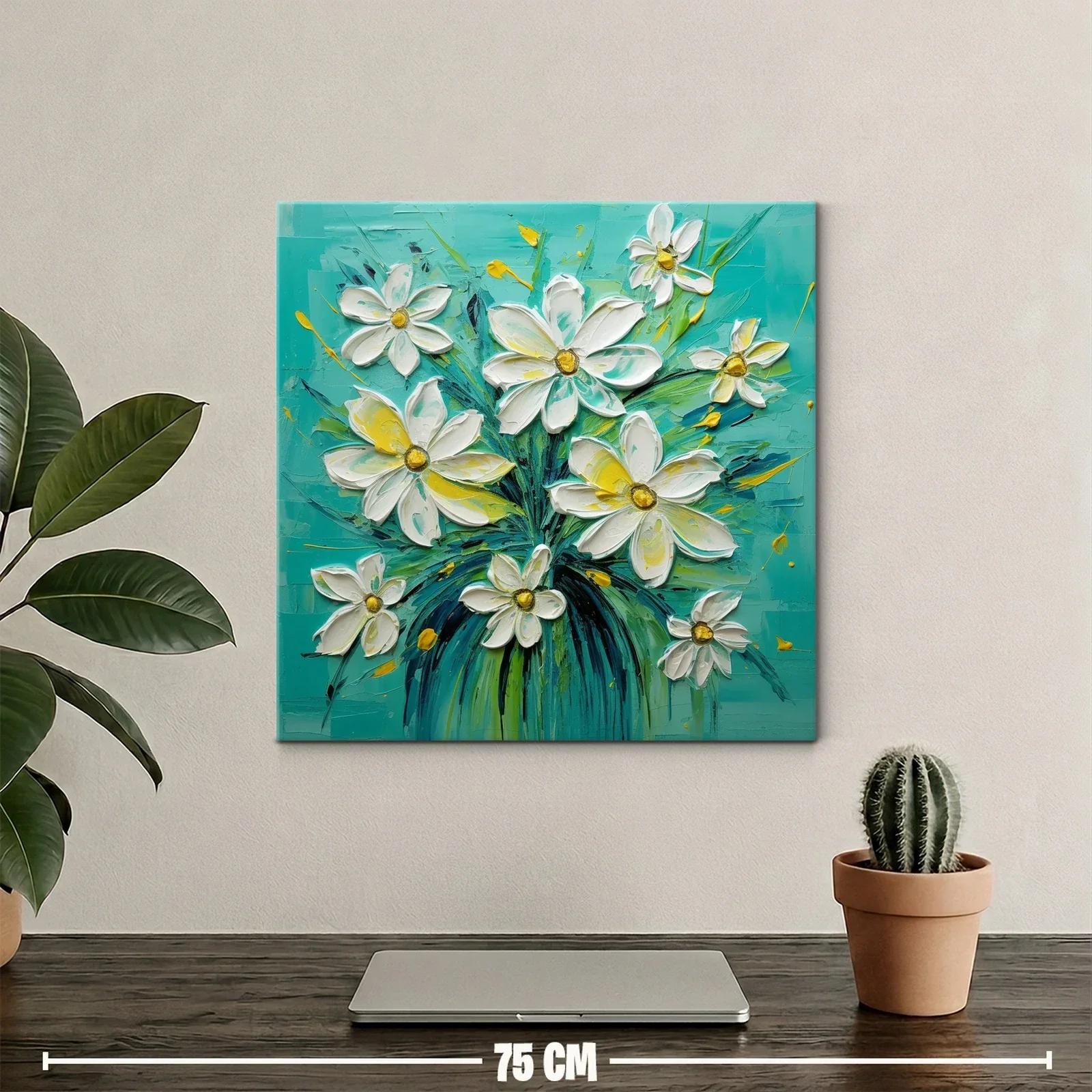 Ramo de flores blancas con fondo turquesa vibrante — miniatura 2