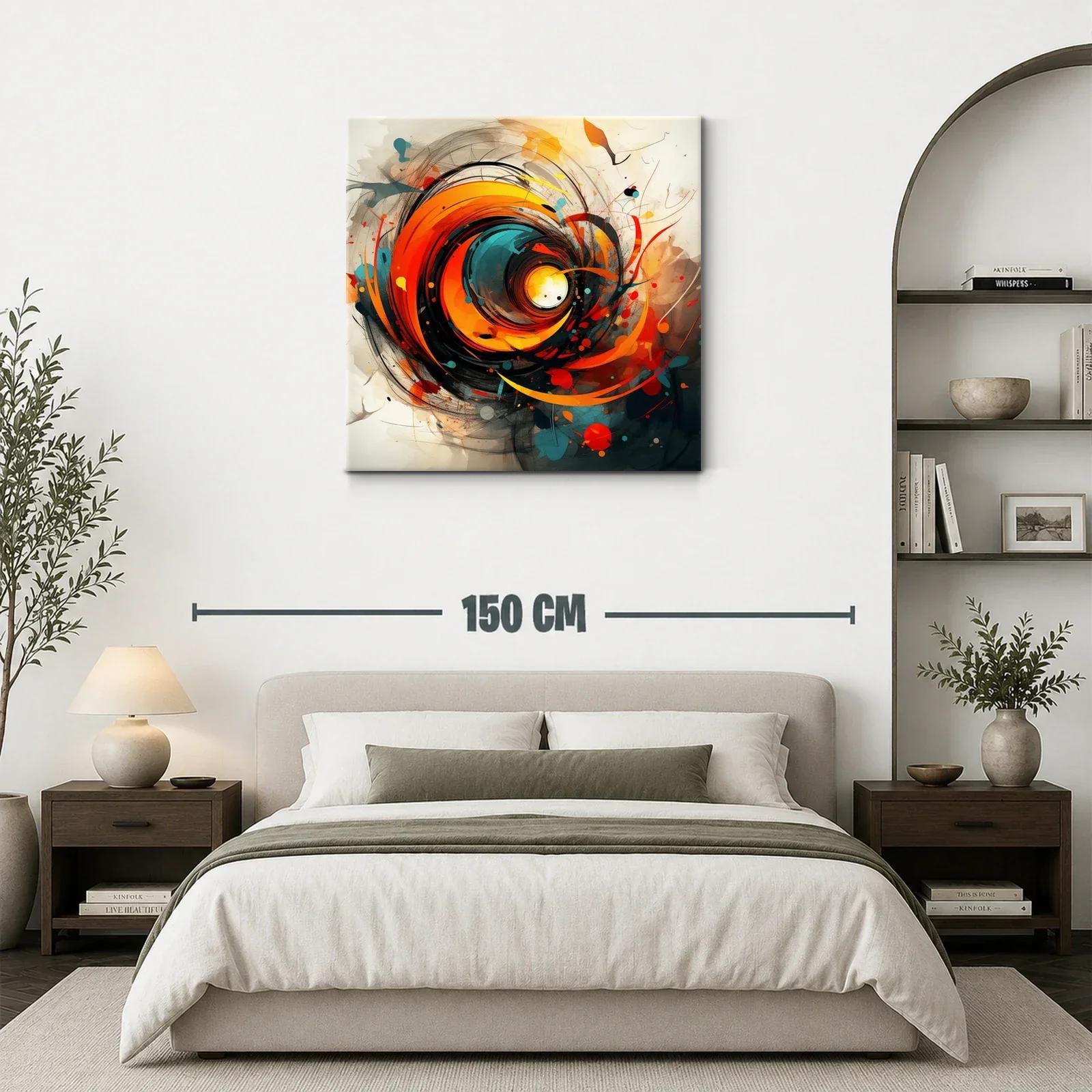 Cuadro abstracto con remolino de tonos cálidos y contrastes vibrantes — miniatura 3