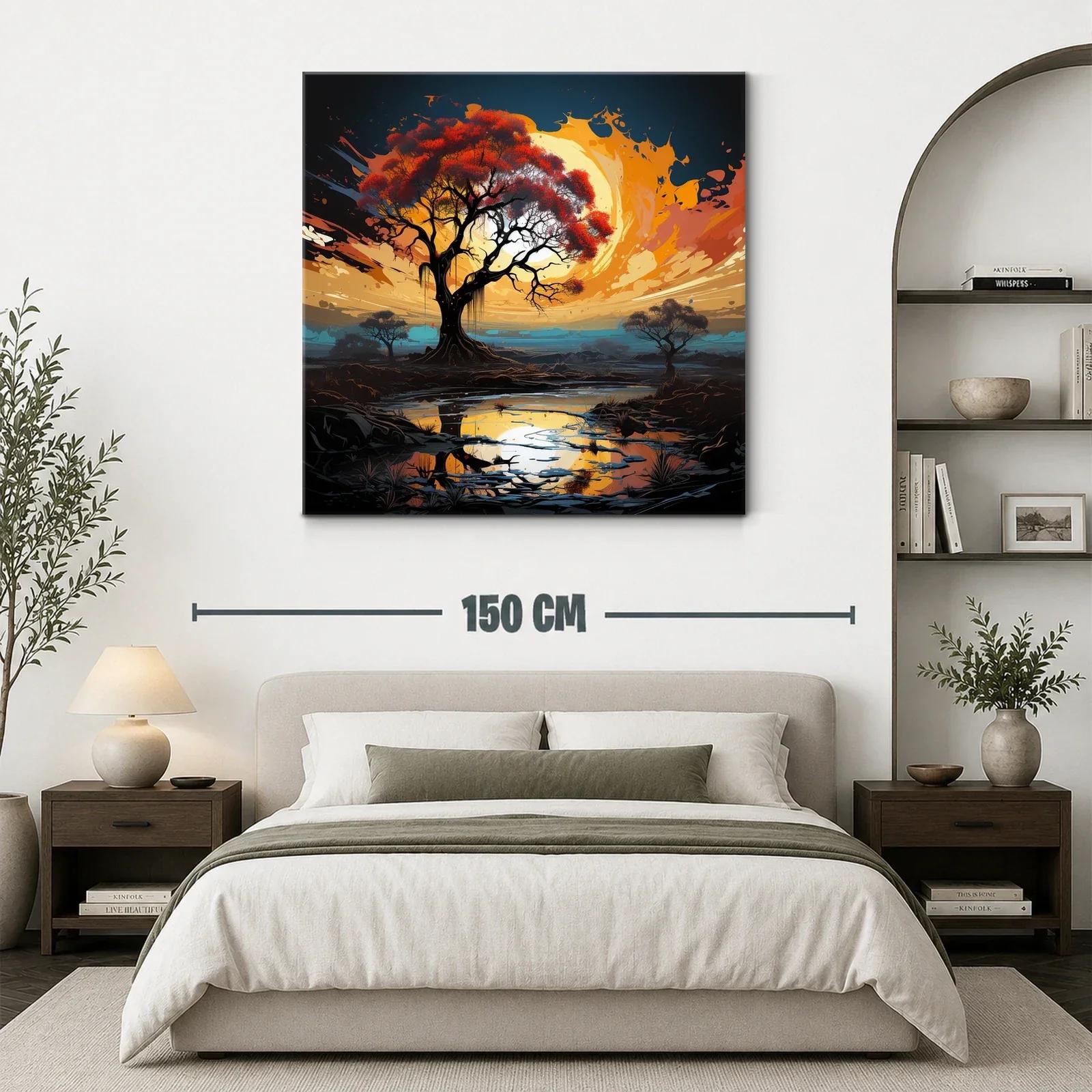 Atardecer vibrante con árbol y reflejo en estanque — miniatura 3