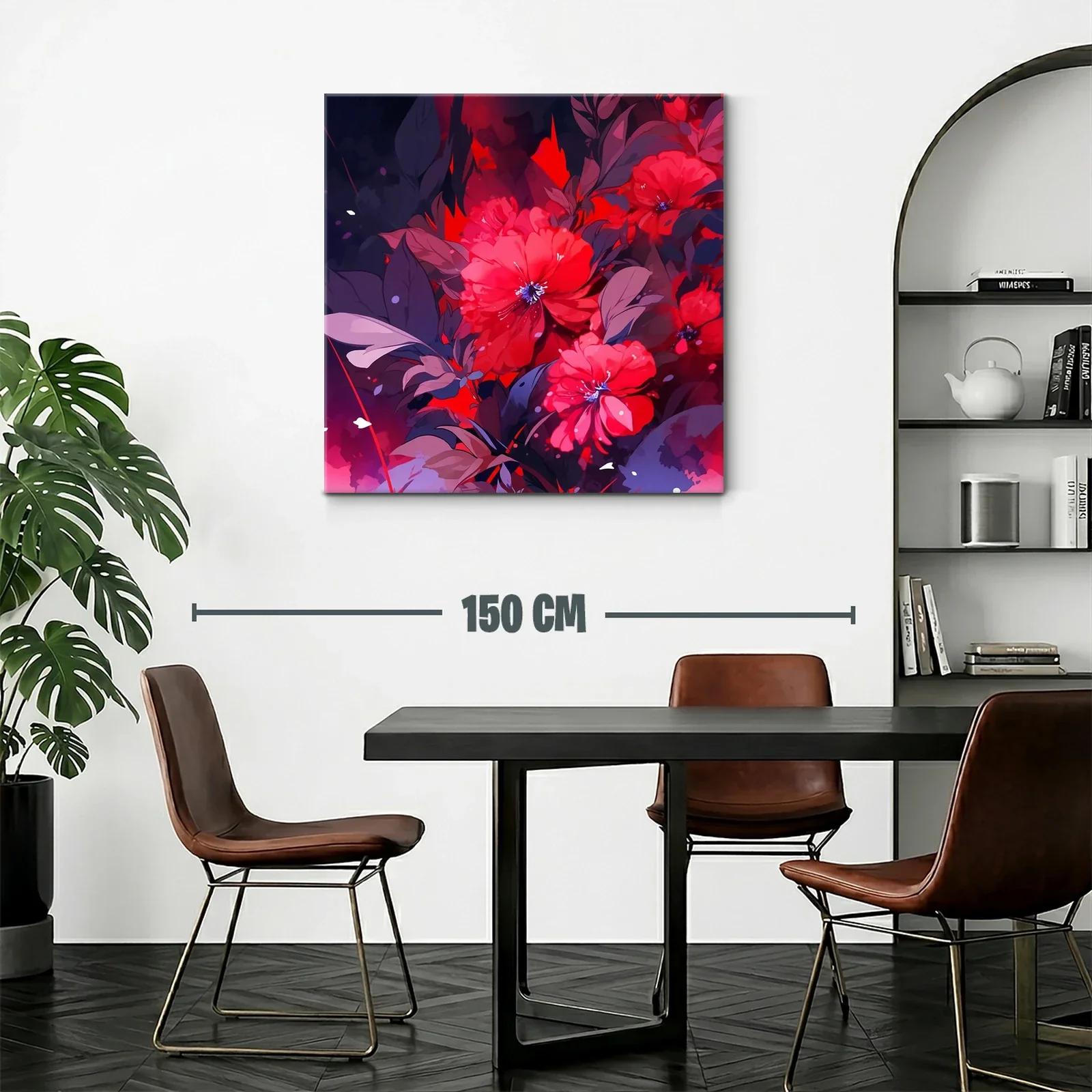 Cuadro floral con vibrantes tonos rojos y follaje oscuro — miniatura 2