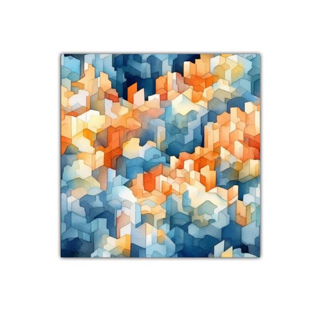 Diseño urbano abstracto en tonos azules y cálidos