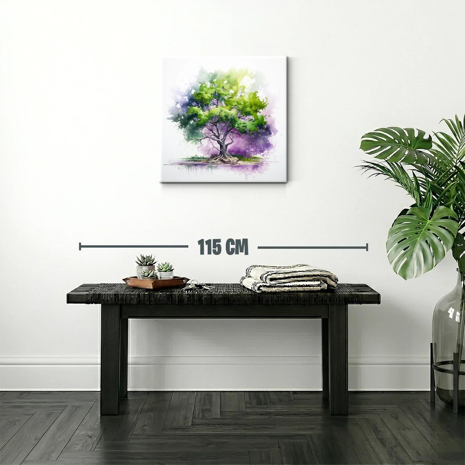 Árbol vibrante en tonos verdes y morados con reflejo suave — miniatura 2