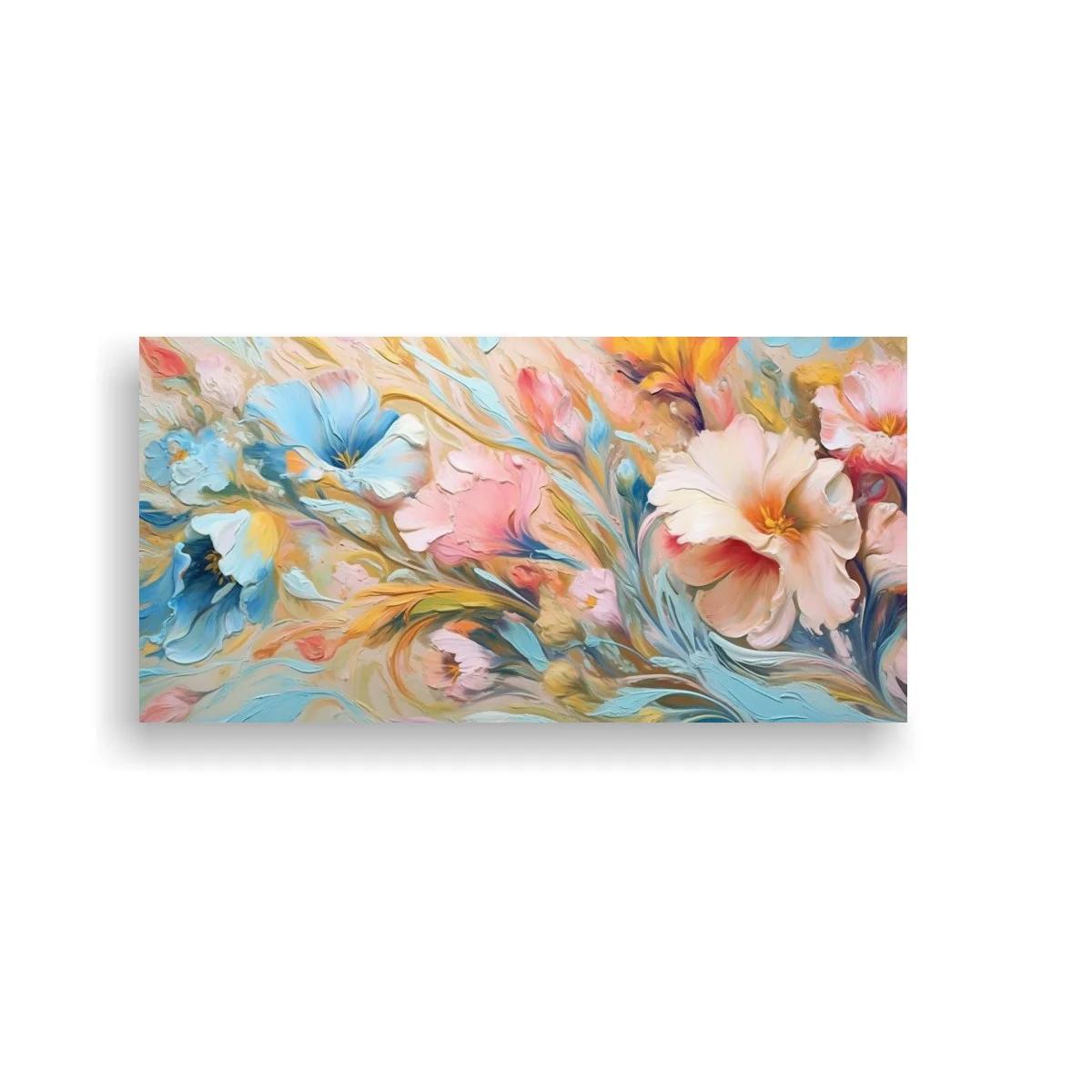 Cuadro flores pastel con pétalos blancos rosados y azules