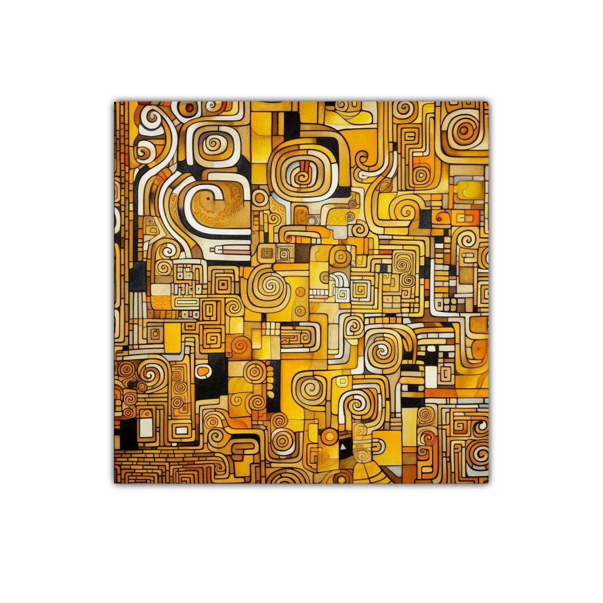 Cuadro abstracto en tonos dorados con patrones geométricos