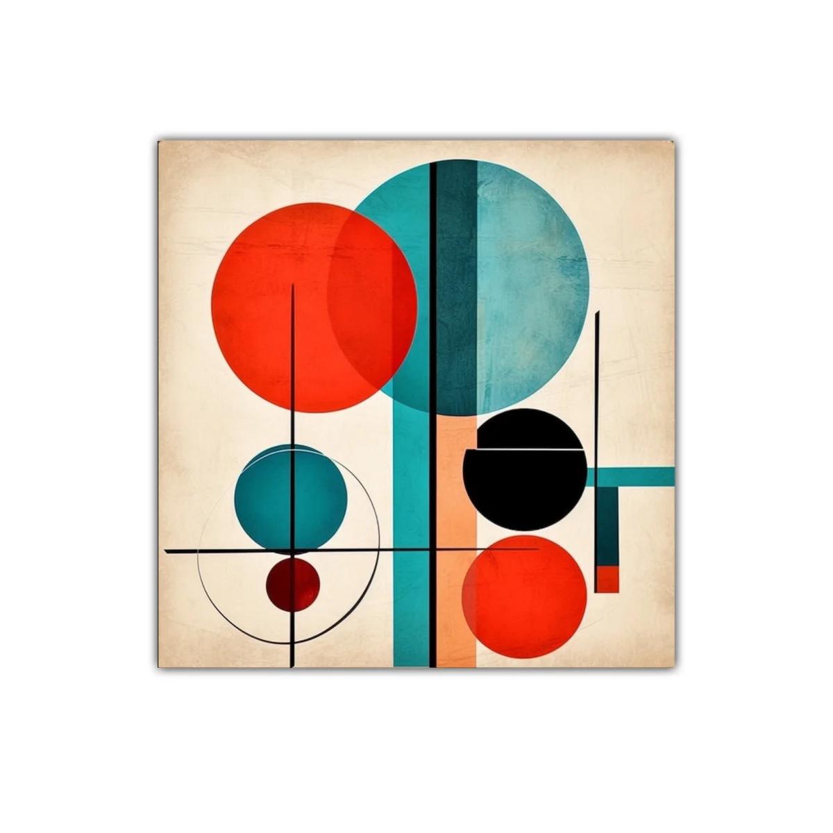 Cuadro abstracto con círculos en tonos rojo y azul vibrante — miniatura 1