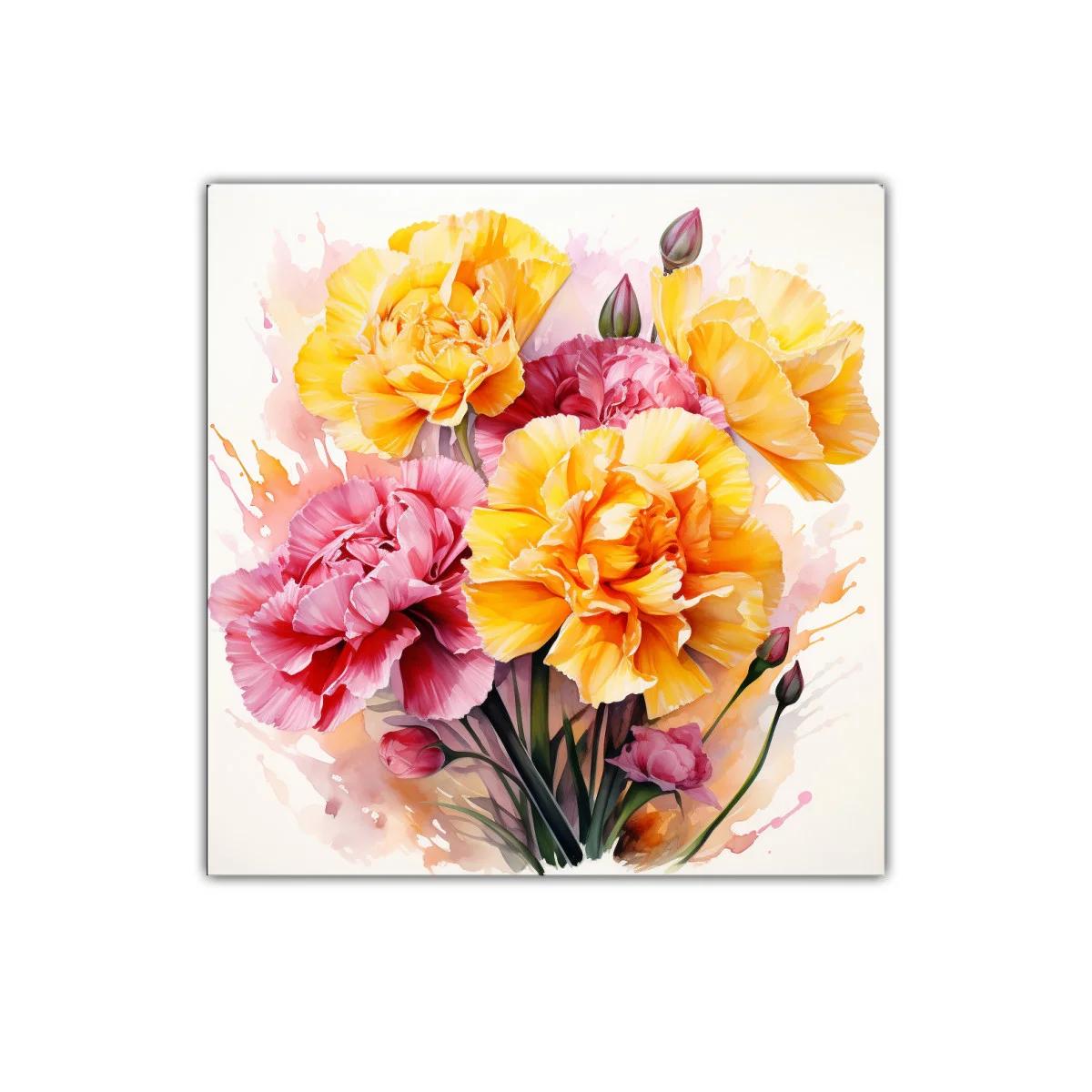 Cuadro floral vibrante con claveles en tonos amarillos y rosas — imagen principal