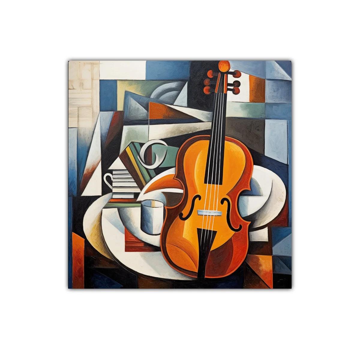 Cuadro decorativo con violín en estilo cubista vibrante — imagen principal