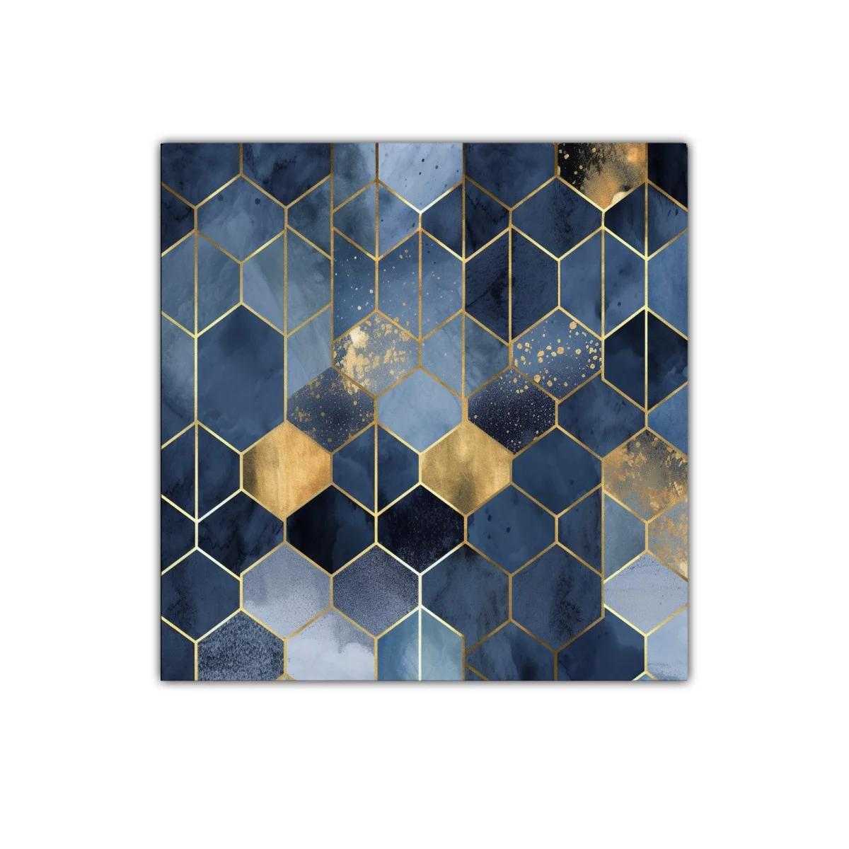 Cuadro decorativo con diseño geométrico en tonos azules y dorados — imagen principal