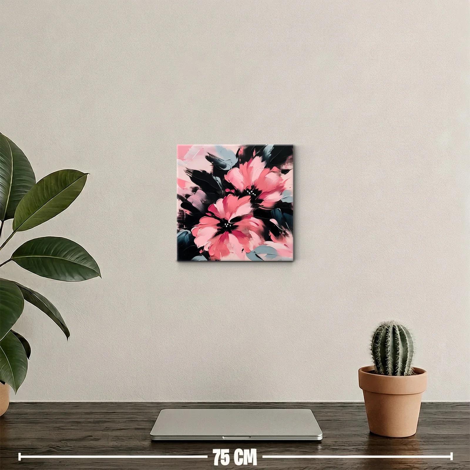 Cuadro decorativo con flores en tonos rosa y negro vibrantes — miniatura 2