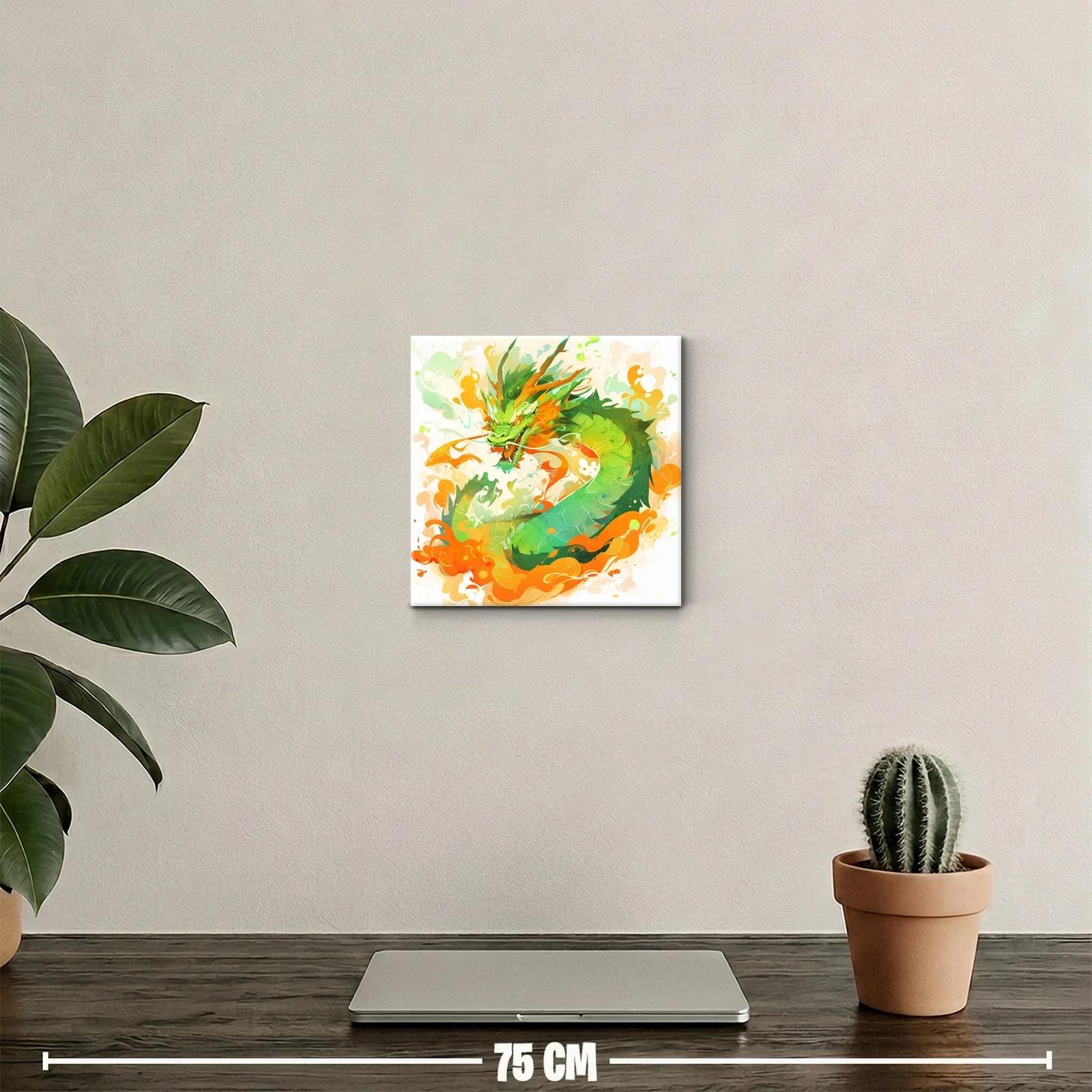 Dragón verde y naranja lleno de energía y movimiento — miniatura 2