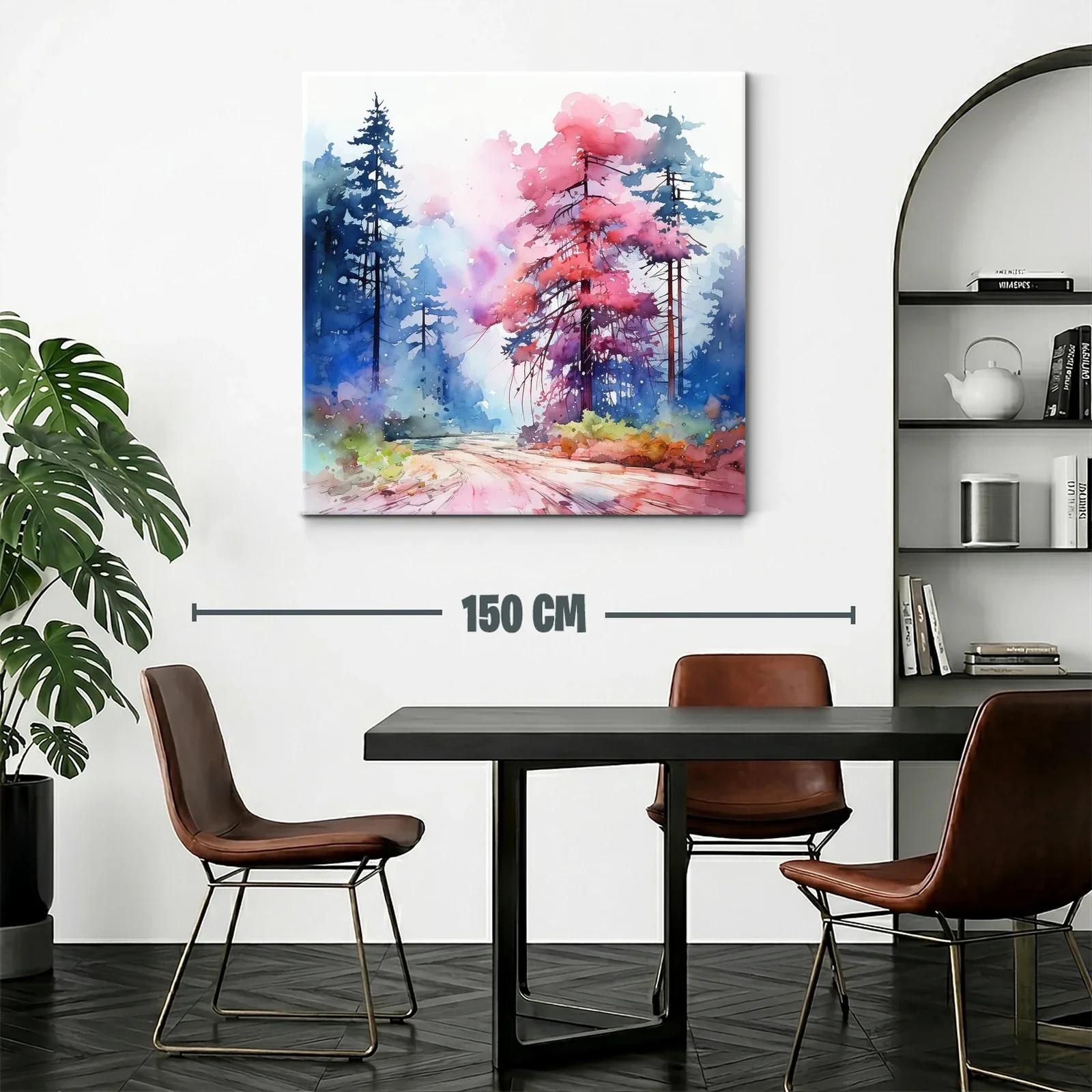 Paisaje natural con árboles vibrantes en tonos rosas y azules — miniatura 2