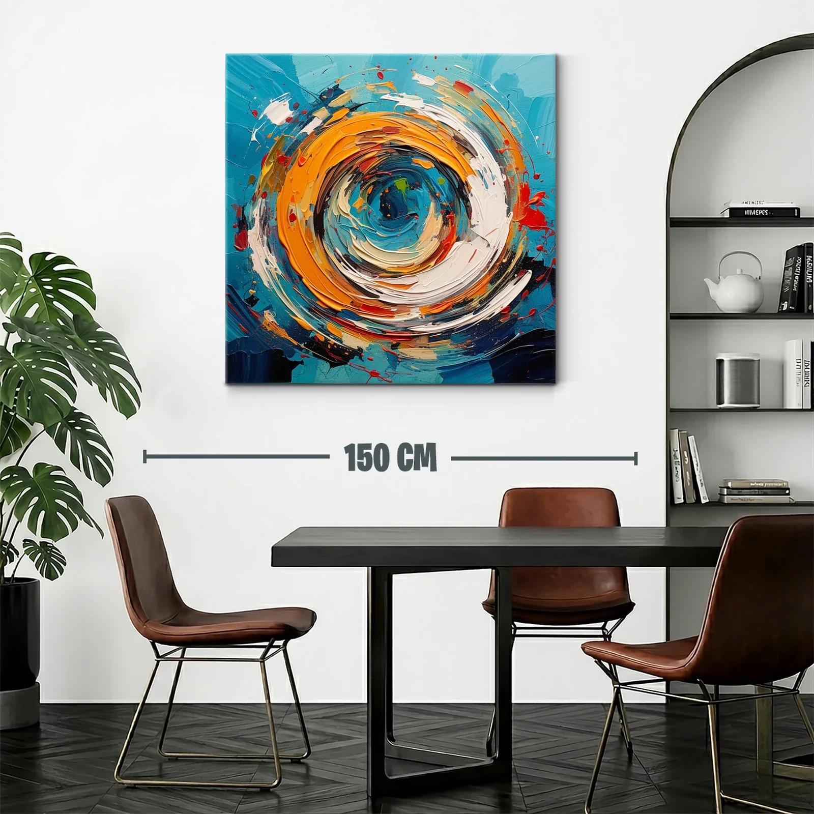Cuadro abstracto con remolino en tonos azules y naranjas vivos — miniatura 2