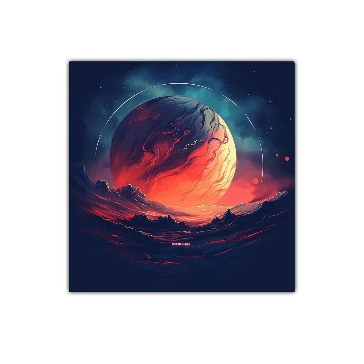 Paisaje interplanetario con tonos vibrantes y contrastes marcados