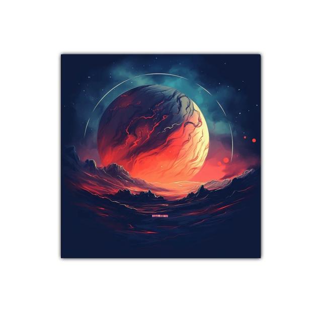 Paisaje interplanetario con tonos vibrantes y contrastes marcados