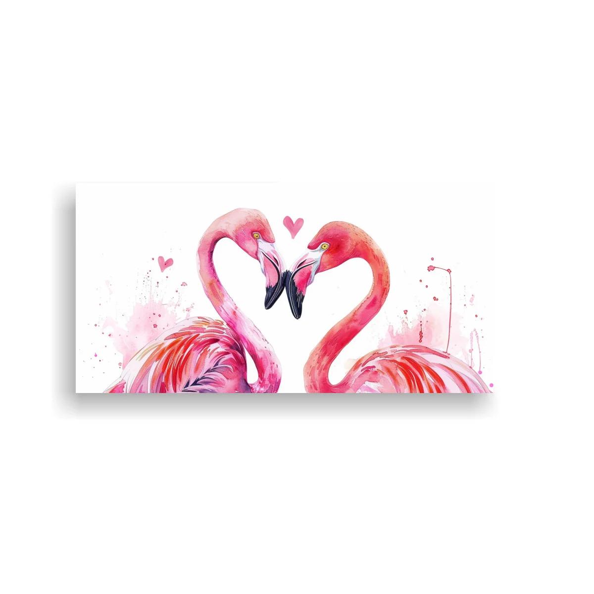 Cuadro dos flamencos rosados con cuellos en forma de corazón — imagen principal