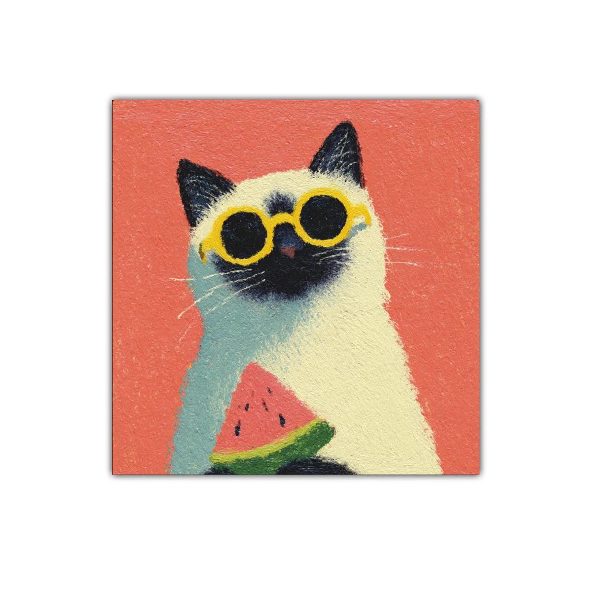 Gato con gafas amarillas y sandía colorida — imagen principal