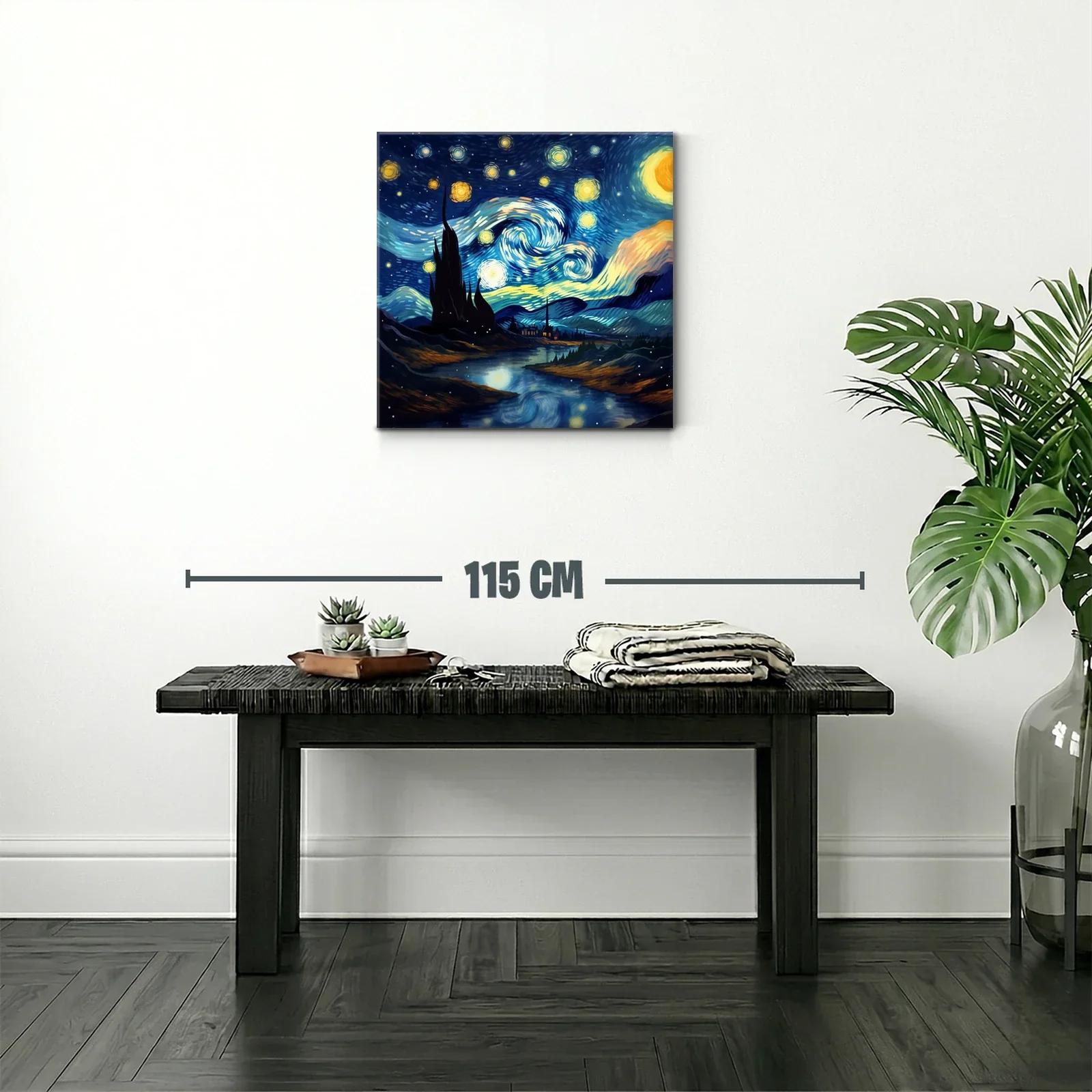 Paisaje nocturno con cielo estrellado vibrante y río reflejante — miniatura 2