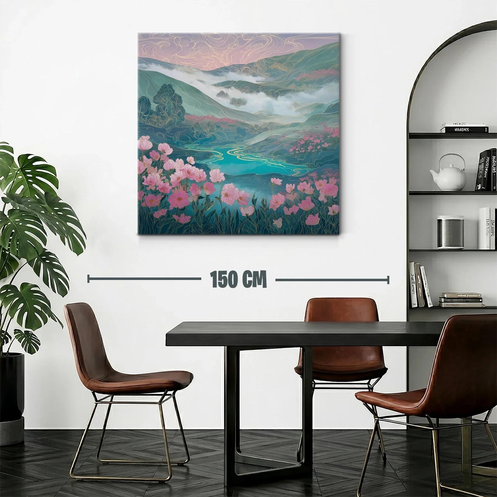 Paisaje floral con lago y montañas en tonos suaves — miniatura 2