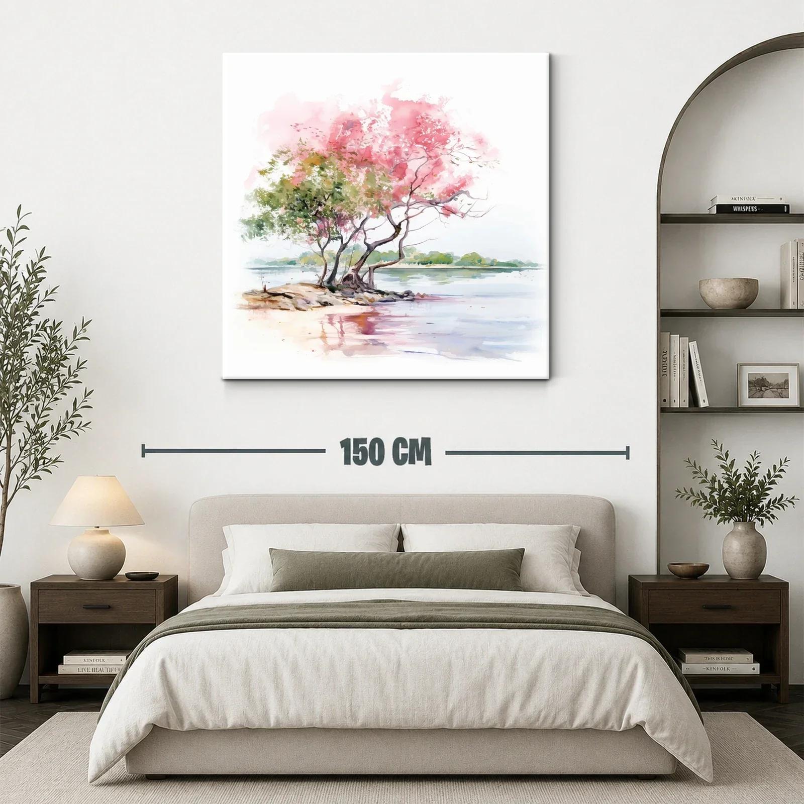 Paisaje sereno con árboles en tonos rosados junto al agua — miniatura 3